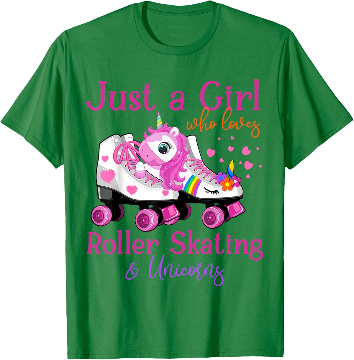Just A Girl Who Loves Roller Skating & Unicorns Roller Skate T-Shirt - T-Shirt | Irish Green