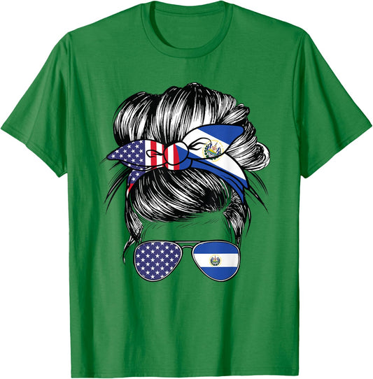 El Salvador Flag American Women Girl USA Heritage Salvadoran T-Shirt - T-Shirt | Irish Green