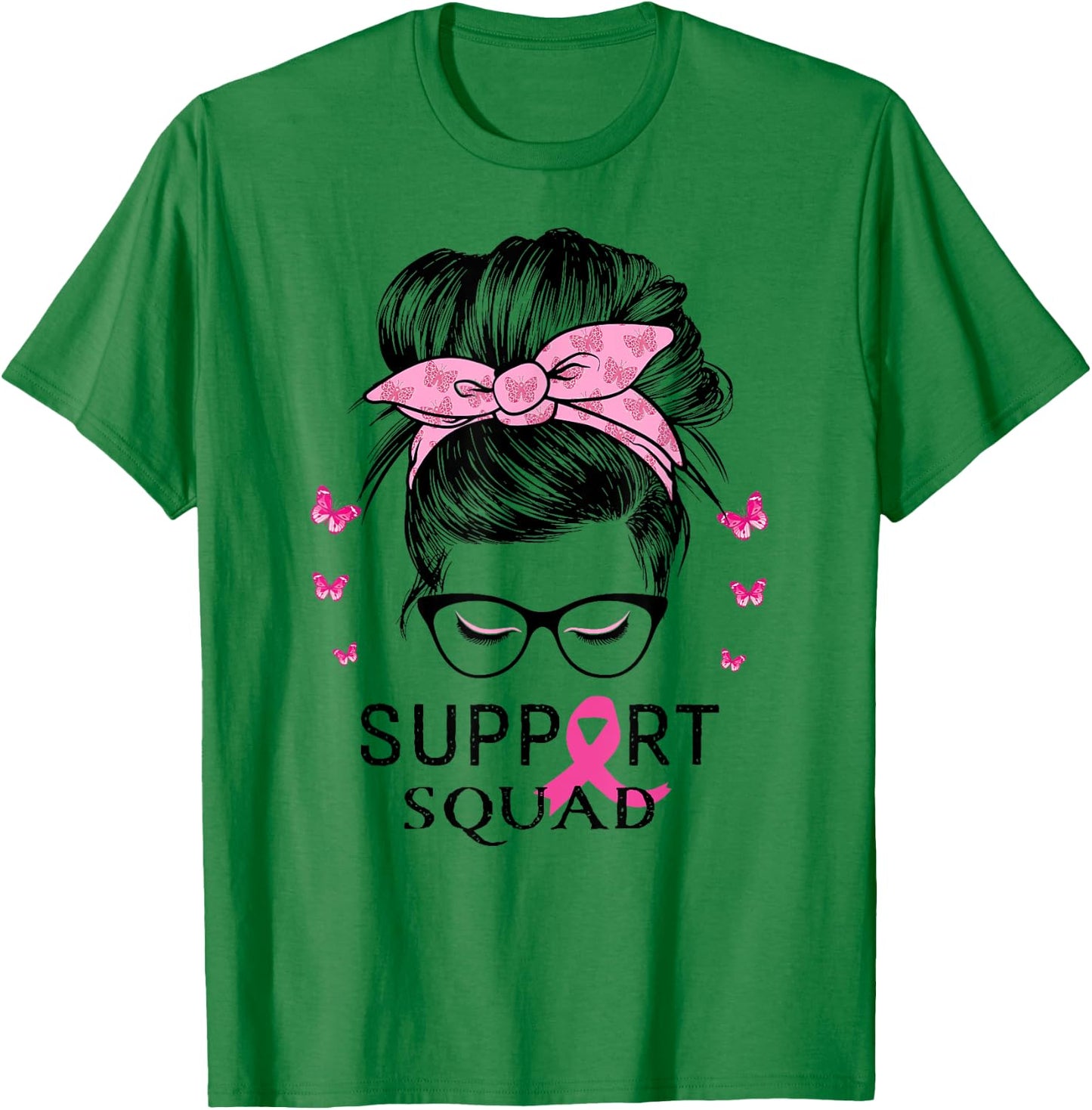 Support Squad Messy Bun Breast Cancer Awareness T-Shirt - T-Shirt | Irish Green