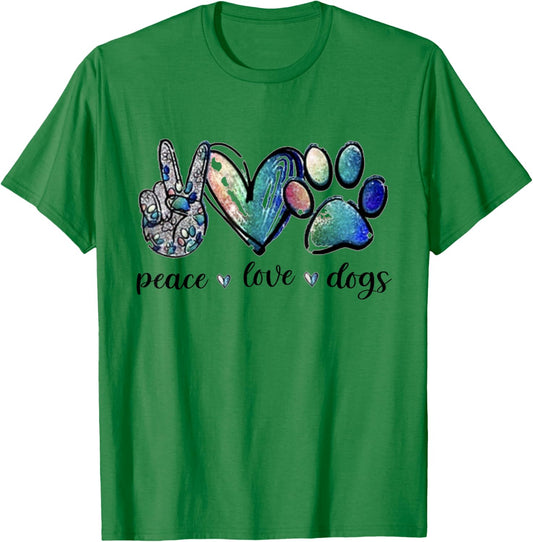 Dog Lover Peace Love Dogs Puppy Paw Women T-Shirt - T-Shirt | Irish Green