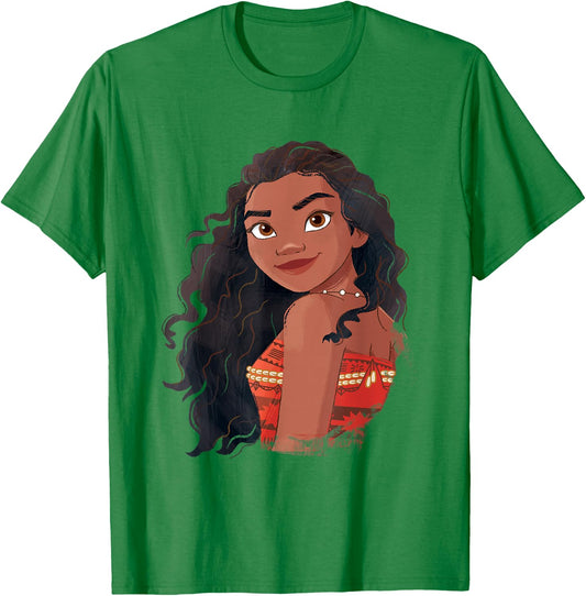 Disney Moana Powerful Beautiful Moana Big Chest Portrait T-Shirt - T-Shirt | Irish Green