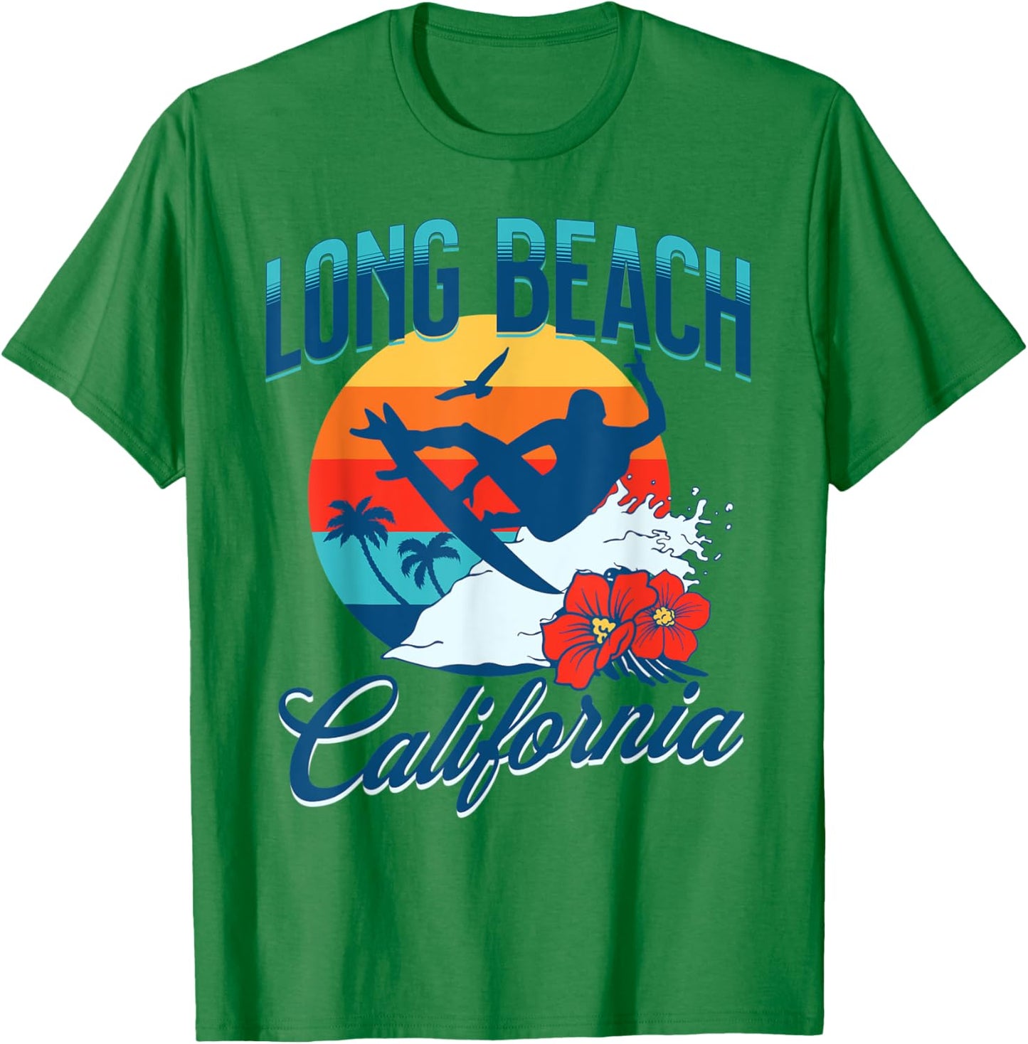 Long Beach California Surf Summer Vacation Vintage T-Shirt - T-Shirt | Irish Green