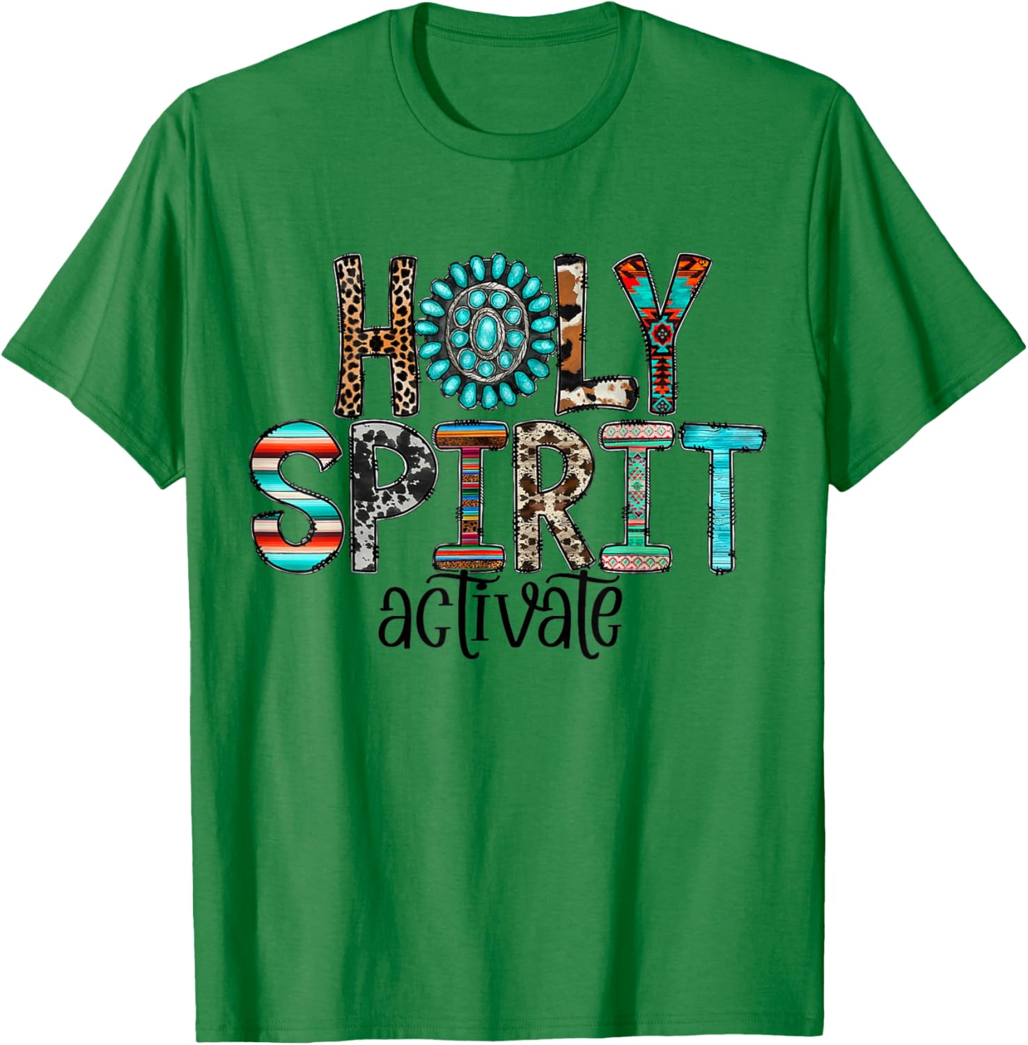 Holy Spirit Activate Leopard Western Rodeo Cowhide Gemstone T-Shirt - T-Shirt | Irish Green
