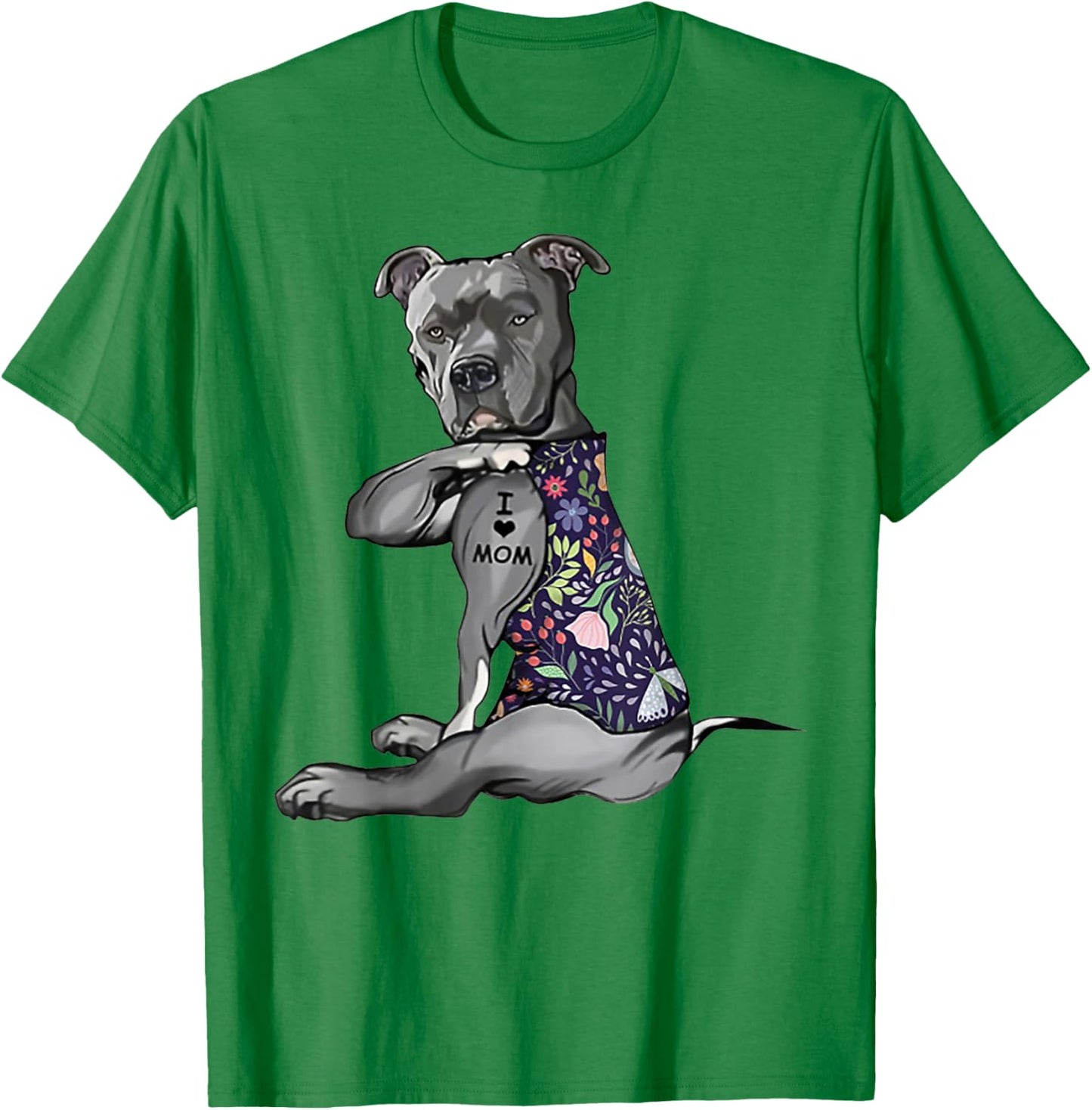 Pitbull I Love Mom Funny Pitbull Tattooed T-Shirt - T-Shirt | Irish Green