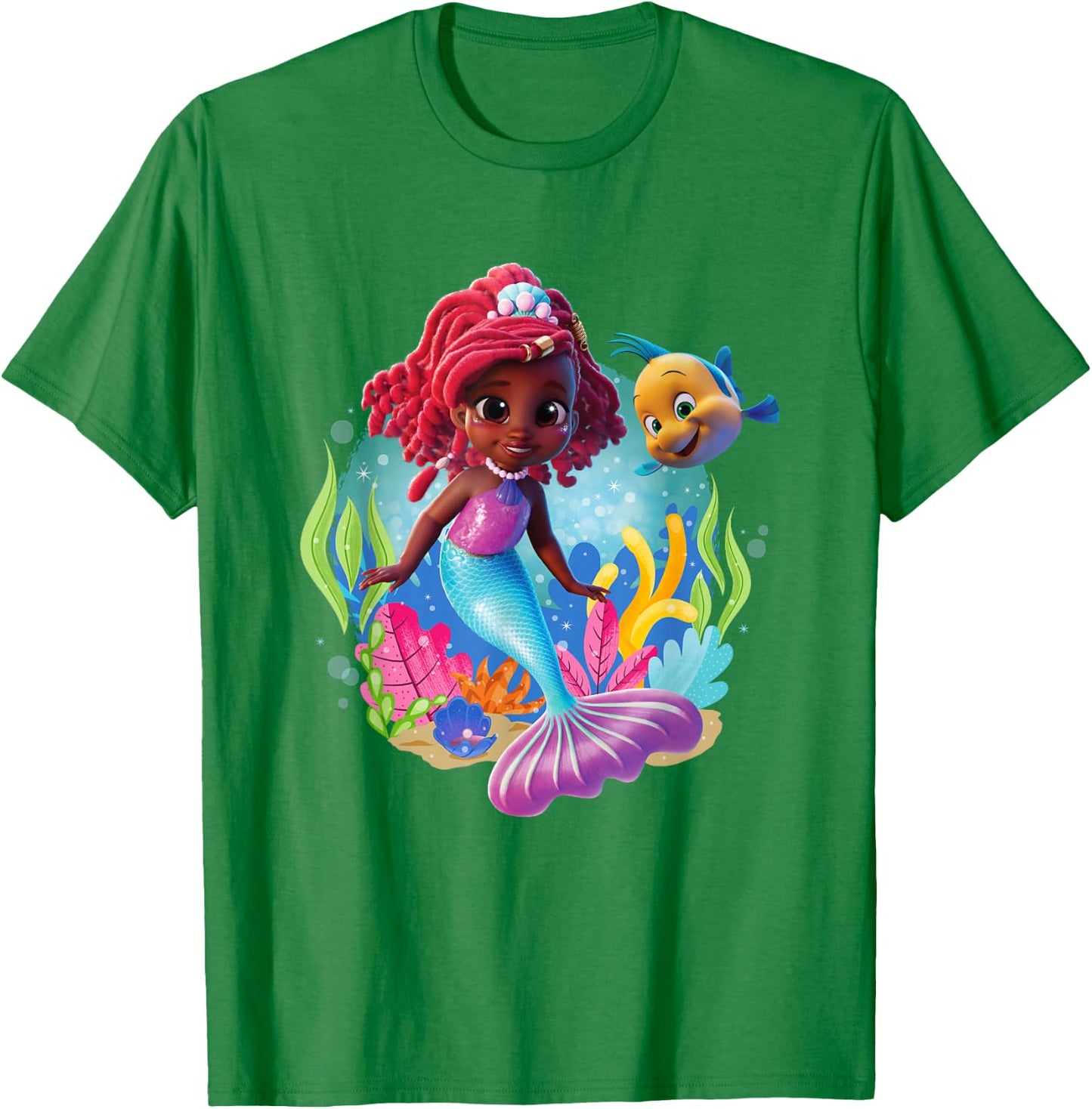 Disney Junior's Ariel Flounder and Ariel Under The Sea Logo T-Shirt - T-Shirt | Irish Green