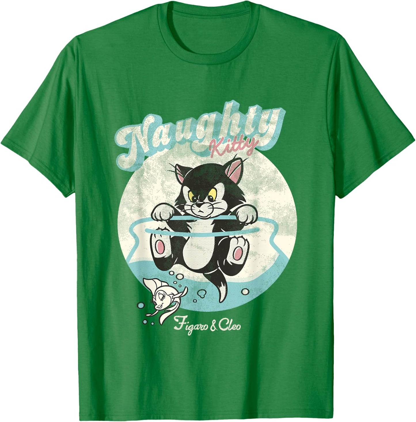 Disney Pinocchio Naughty Kitty Figaro & Cleo Retro Big Logo T-Shirt - T-Shirt | Irish Green