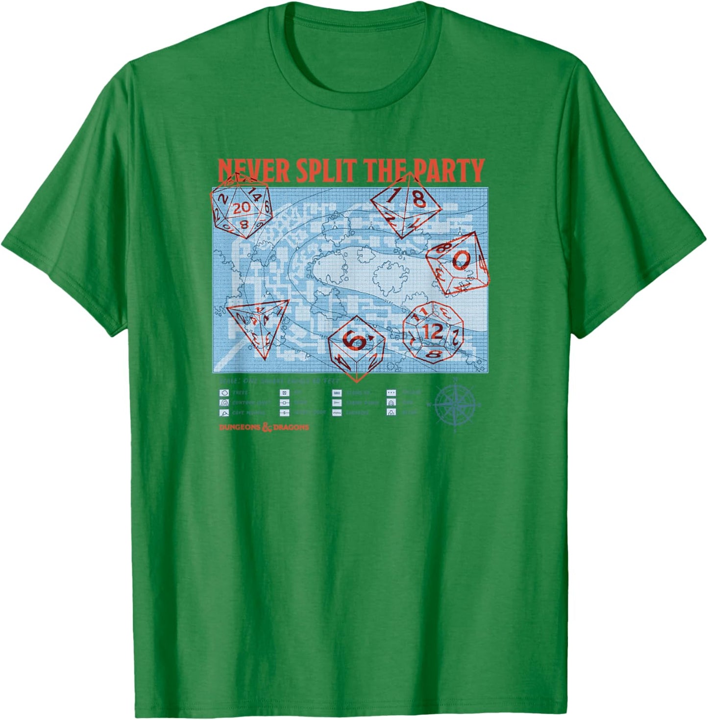 Dungeons & Dragons Never Split The Party Dice Poster T-Shirt - T-Shirt | Irish Green