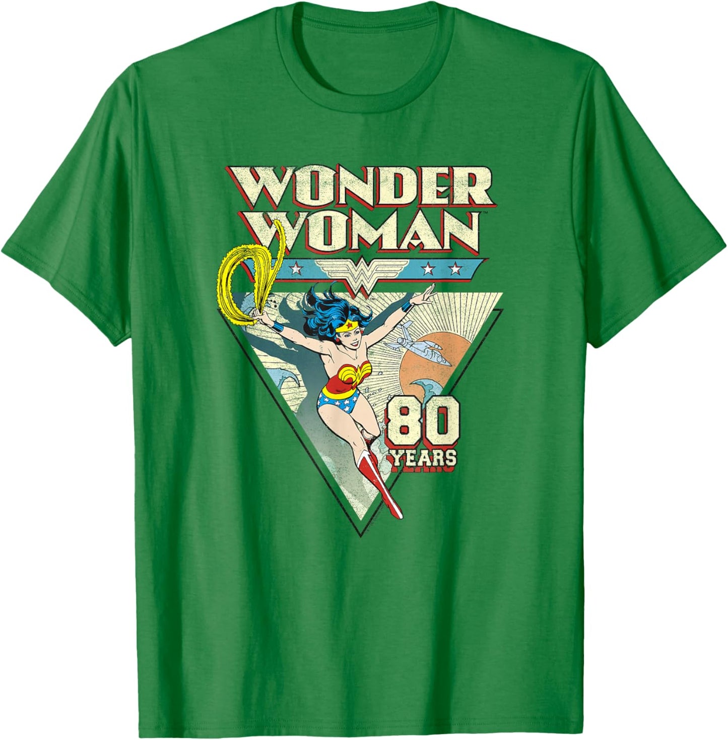DC Comics Wonder Woman 80th Vintage Comic Triangle T-Shirt - T-Shirt | Irish Green
