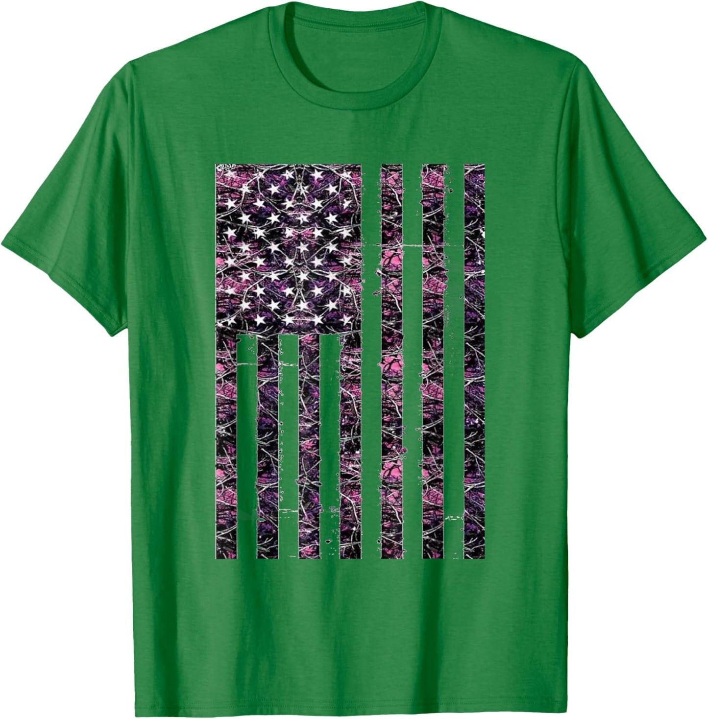 Pink Deer Hunting Camo Camouflage American USA US Flag Buck T-Shirt - T-Shirt | Irish Green