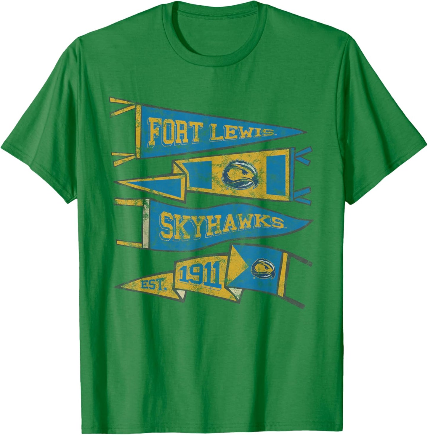 Fort Lewis College FLC Skyhawks Distressed Pennants T-Shirt - T-Shirt | Irish Green