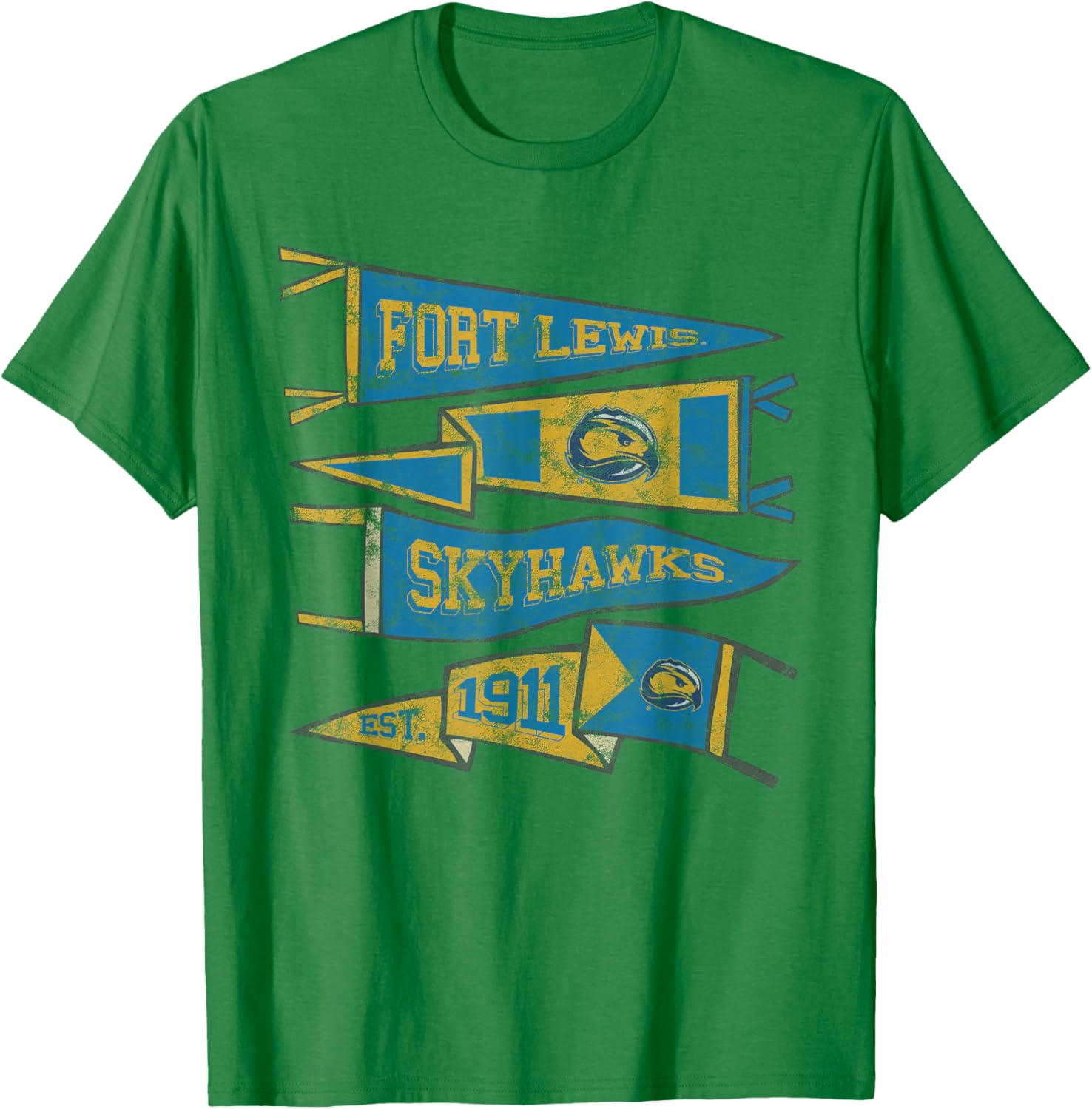 Fort Lewis College FLC Skyhawks Distressed Pennants T-Shirt - T-Shirt | Irish Green
