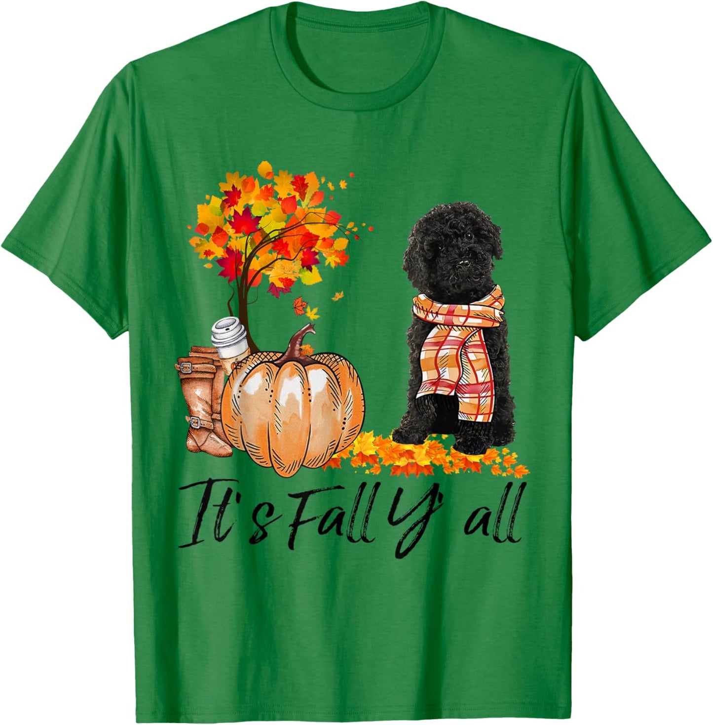 Black Labradoodle It's Fall Y'all Pumpkin Autumn Gift T-Shirt - T-Shirt | Irish Green