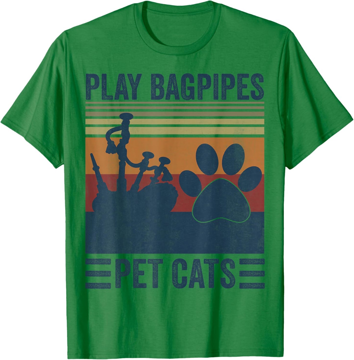 Funny Cat lover and Bagpipe Player - Pet Cats Play Bagpipes T-Shirt - T-Shirt | Irish Green