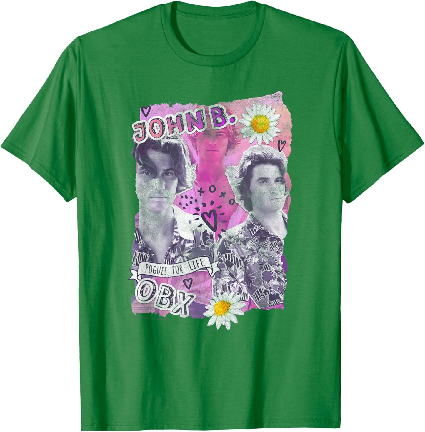 Outer Banks Valentine's Day John B. Hearts & Daisy Collage T-Shirt - T-Shirt | Irish Green