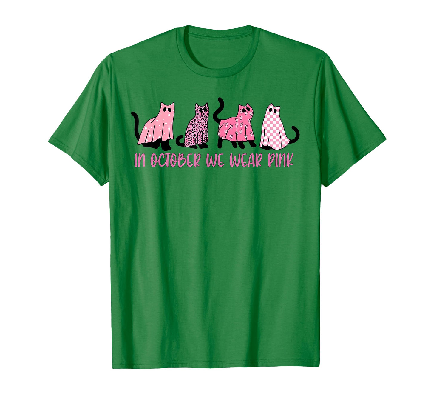 in October We Wear Pink Ghost Cats Breast Cancer Awareness T-Shirt