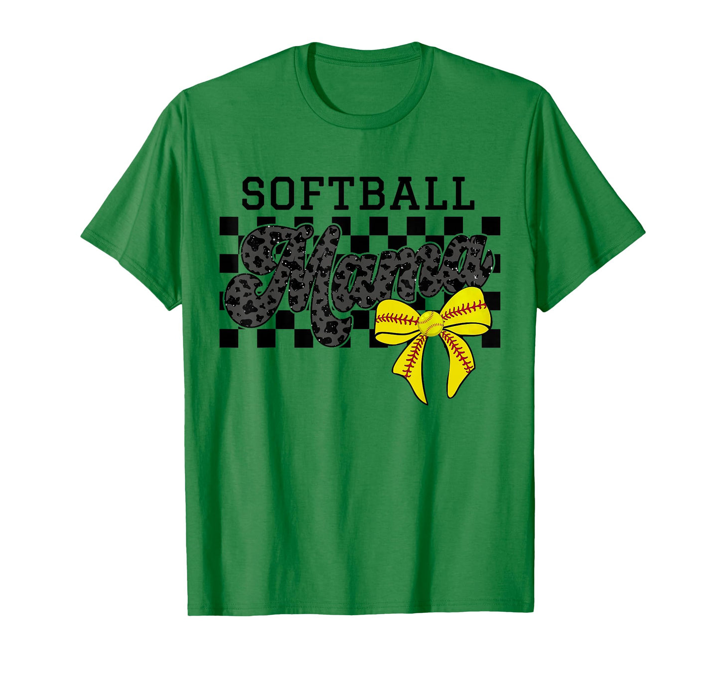 Softball Mama Mom Game Day Retro Checkered Coquette Bow T-Shirt