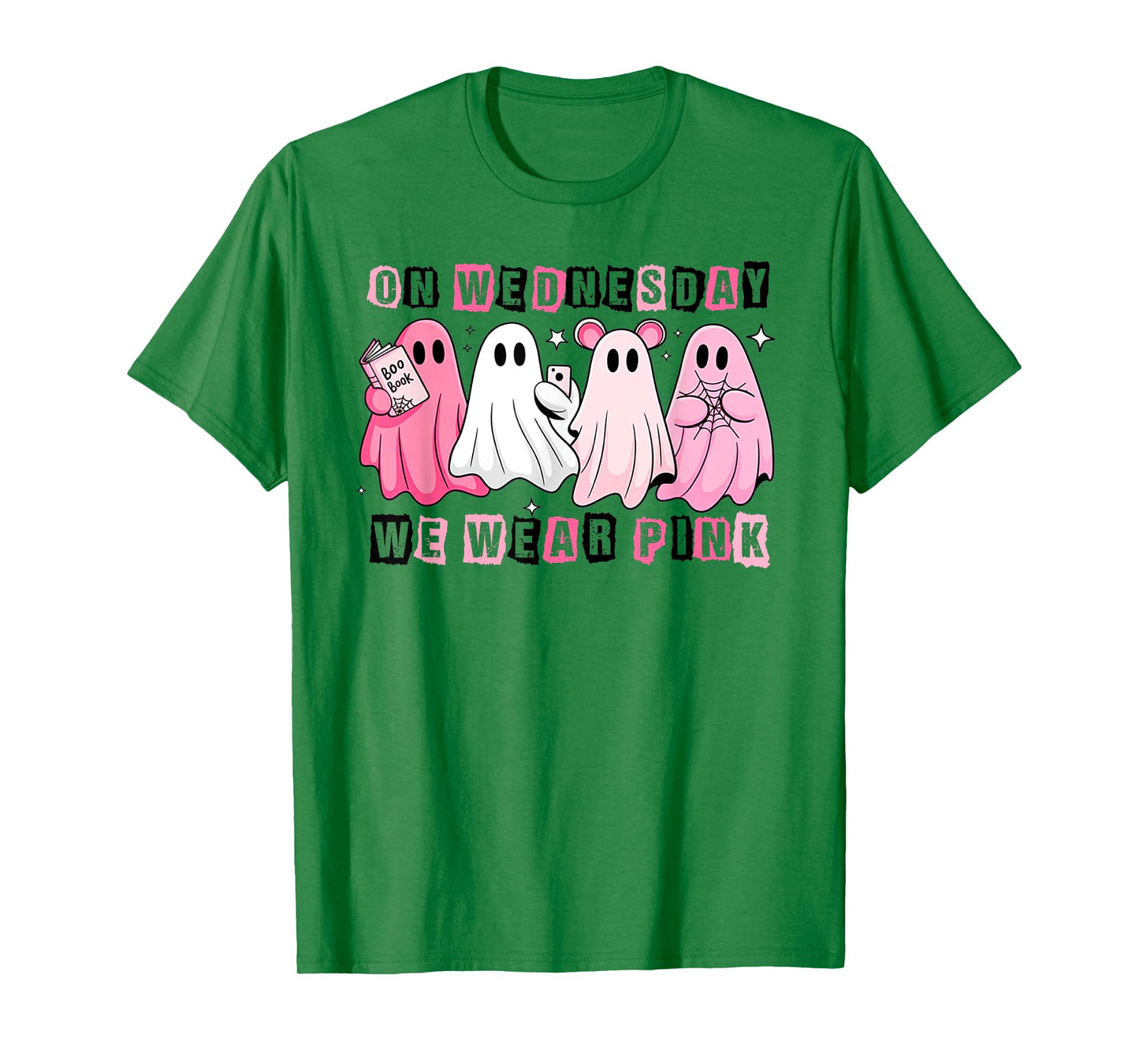 Funny On Wednesday We Wear Cute Pink Ghost Halloween T-Shirt