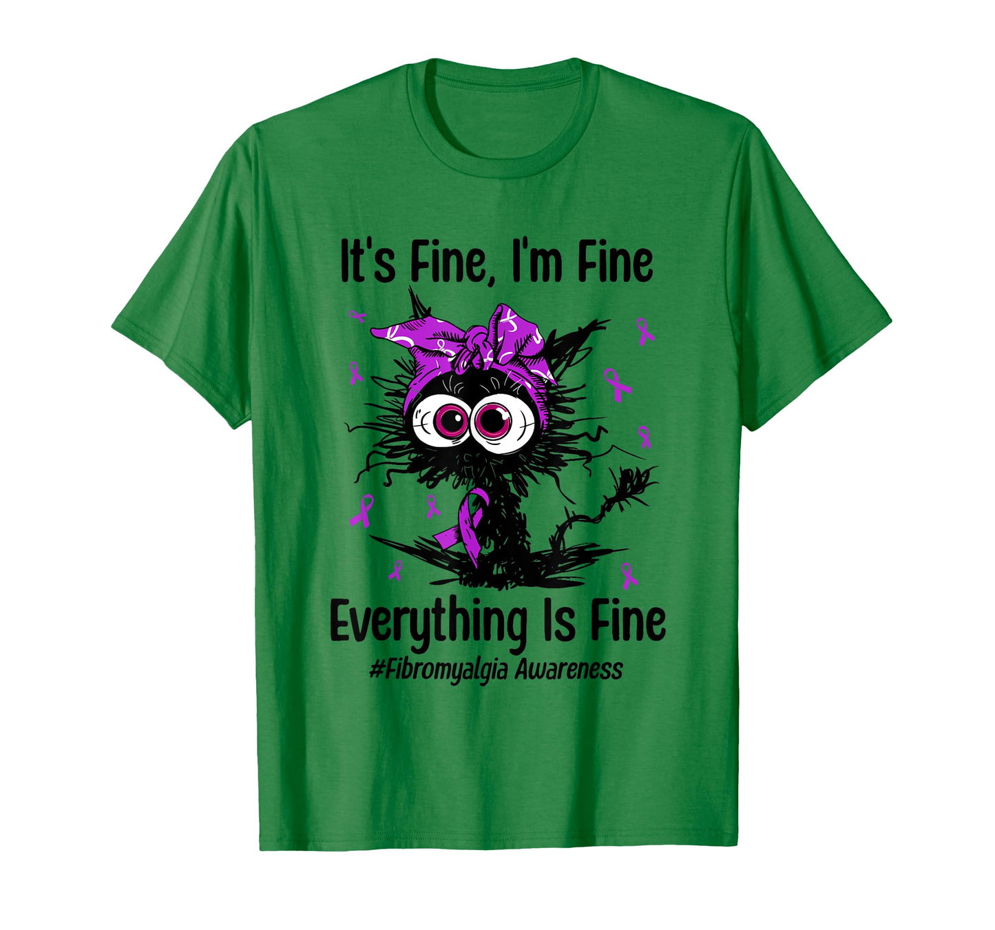 Funny Cat Fibromyalgia Awareness Fibro Warrior Ribbon Purple Men Women Kids T-Shirt