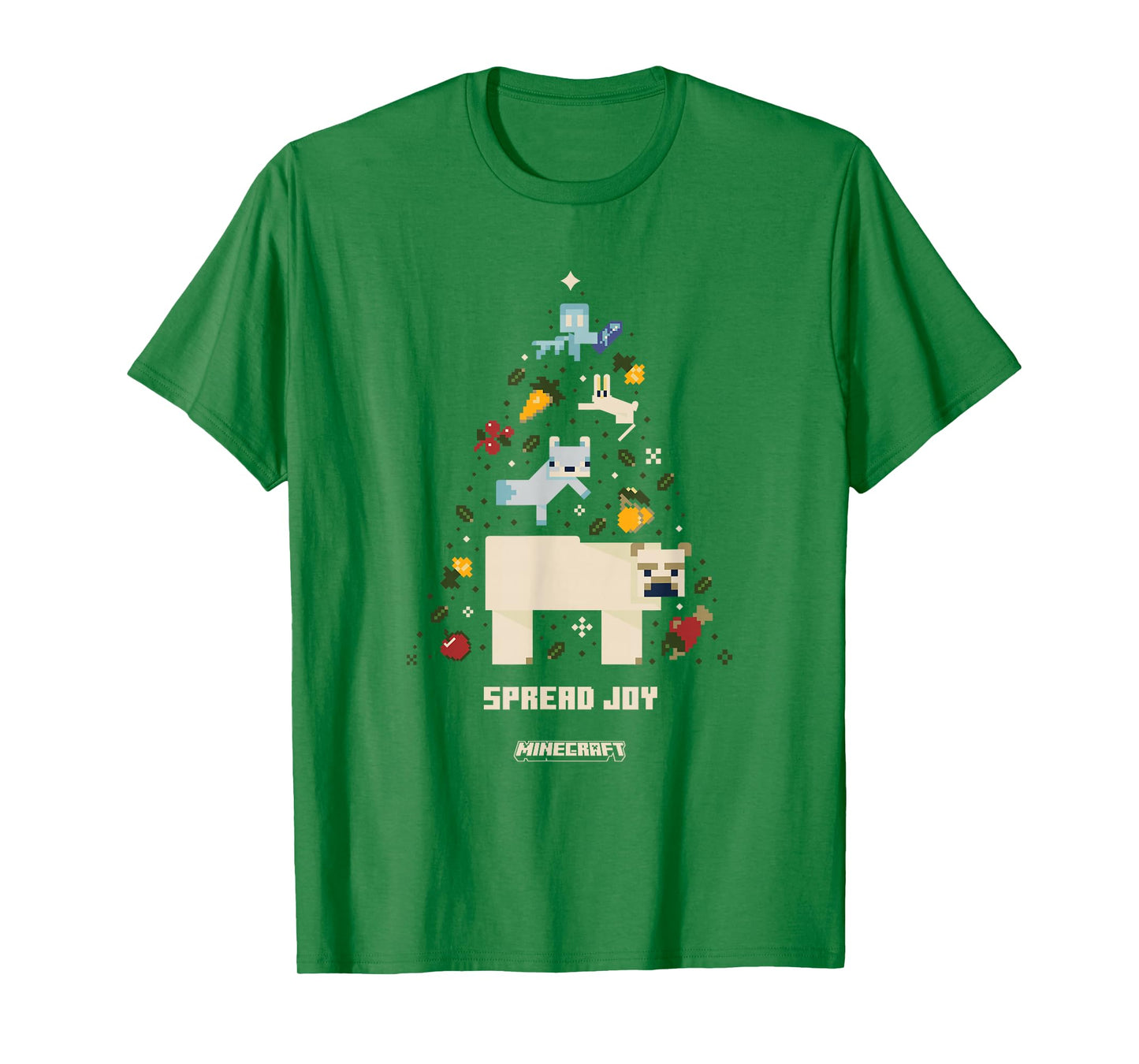 Minecraft Christmas Spread Joy Xmas Tree Group Shot T-Shirt