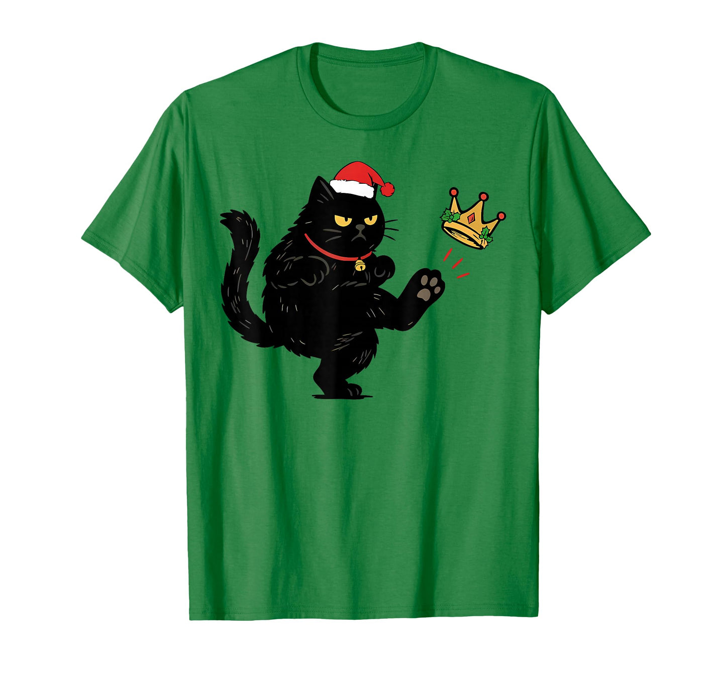 Funny No Kings Black Cat Christmas Santa Hat T-Shirt