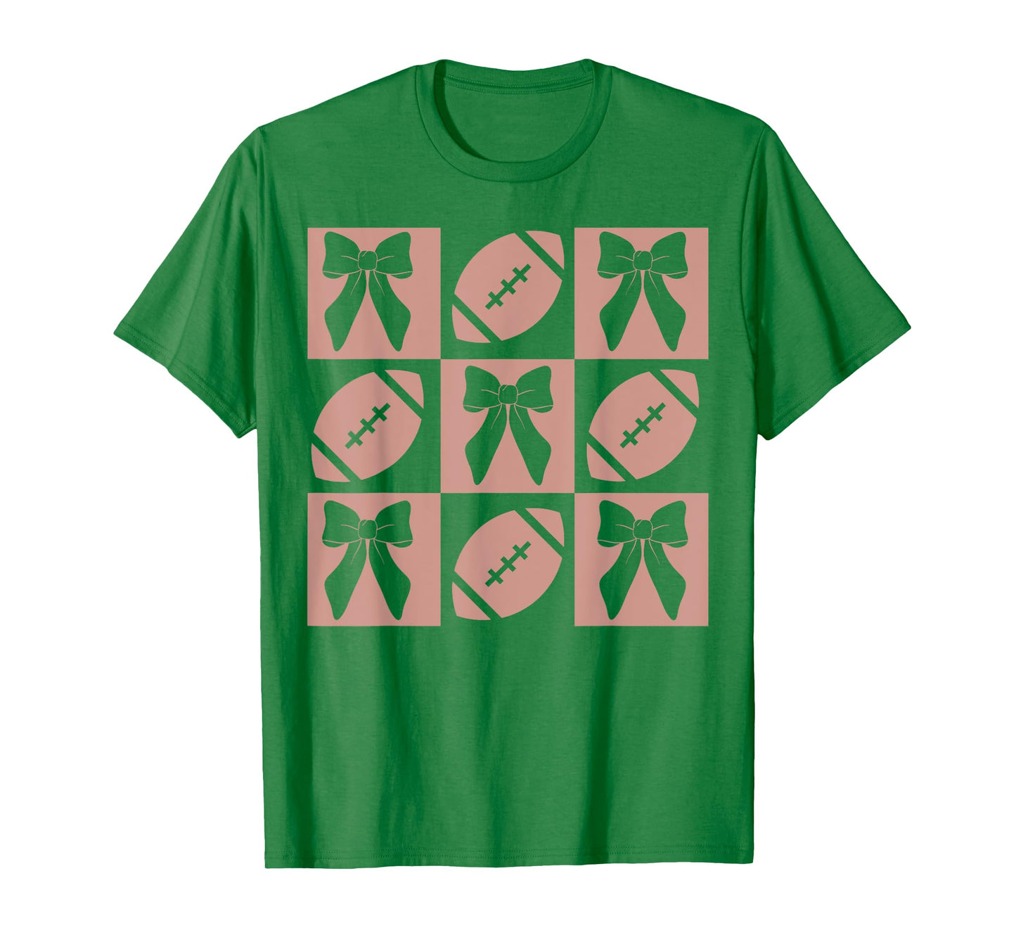 Checkered Football Women Girls Kid Coquette Bow Football Mom T-Shirt