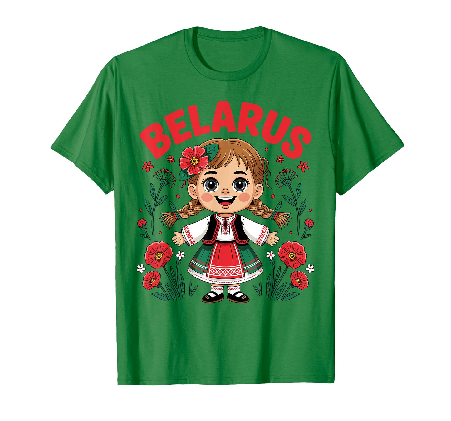 Cute Belarusian Girl in Folk Costume Design for Kids T-Shirt