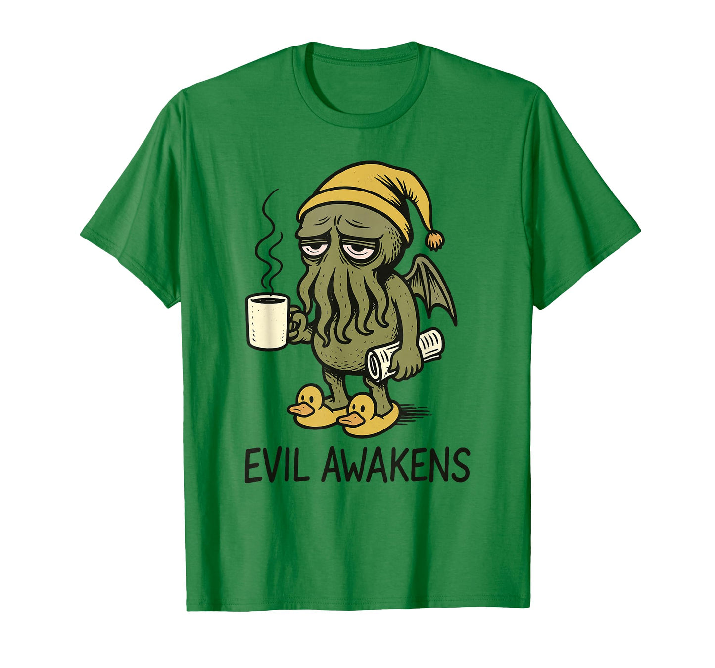 Cthulhu Evil Awakens, Funny Grumpy Cthulhu Morning Coffee T-Shirt