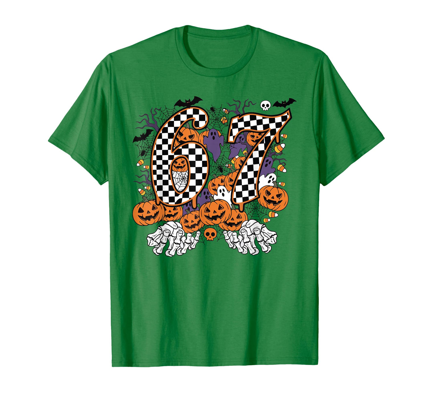 Halloween Autumn Six Seven Meme 6 7 Skeleton Spooky Costume T-Shirt