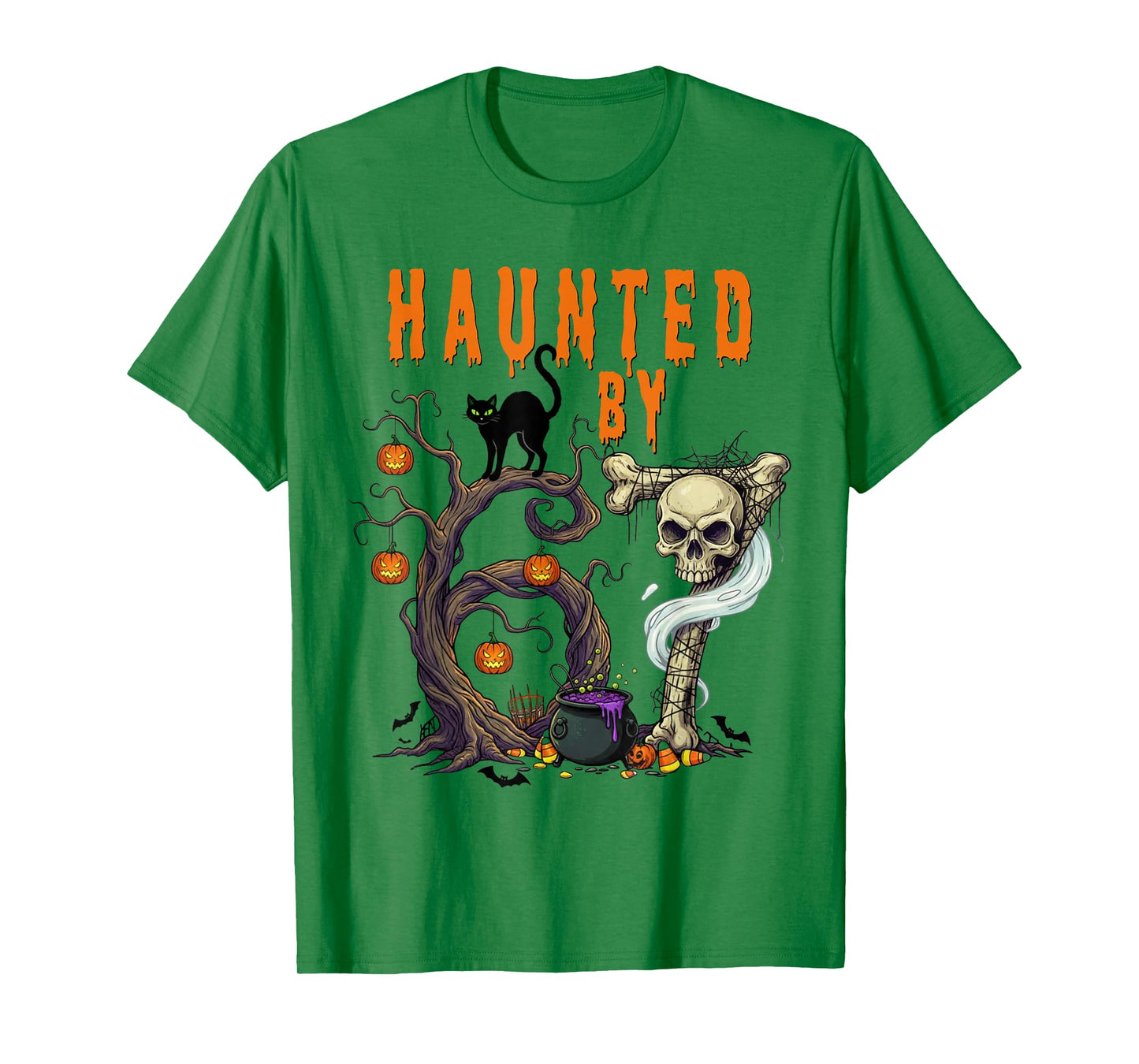 Haunted by 67 - Spooky Black Cat and Skull Halloween Costume T-Shirt