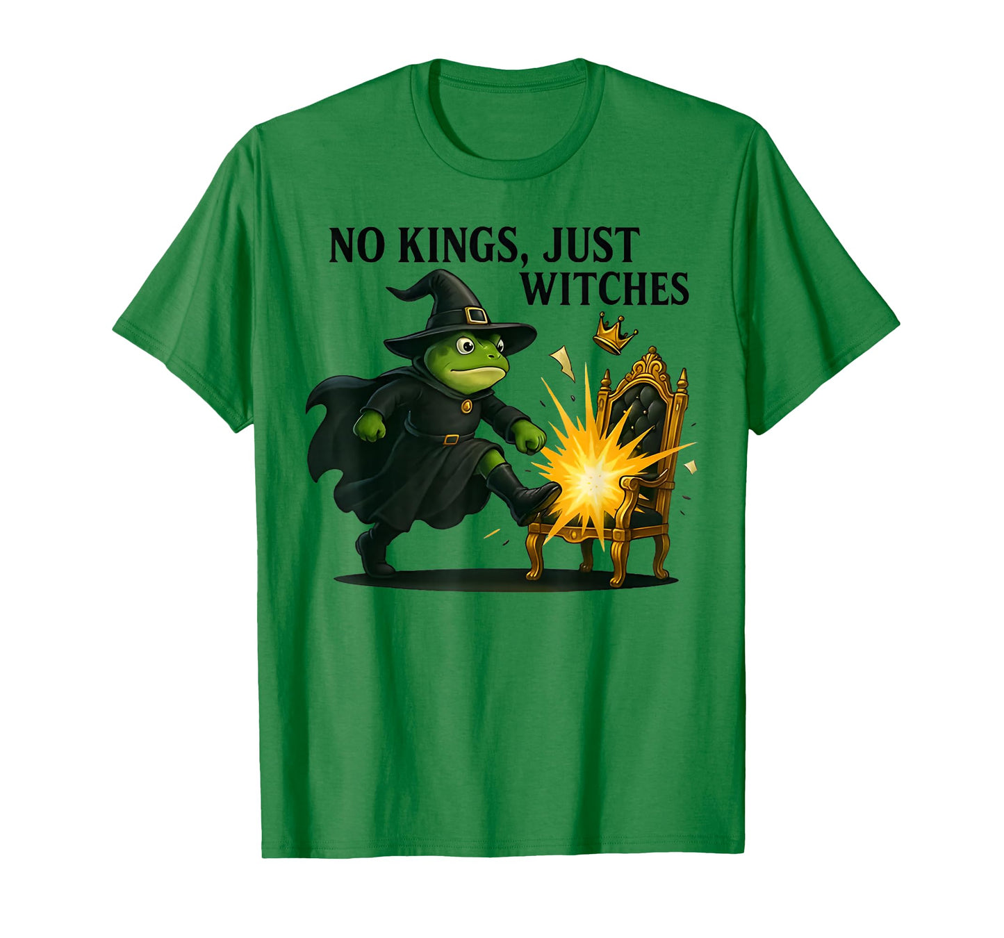 No Kings Just Witches Funny Frog Wich Kicking Crown Retro T-Shirt
