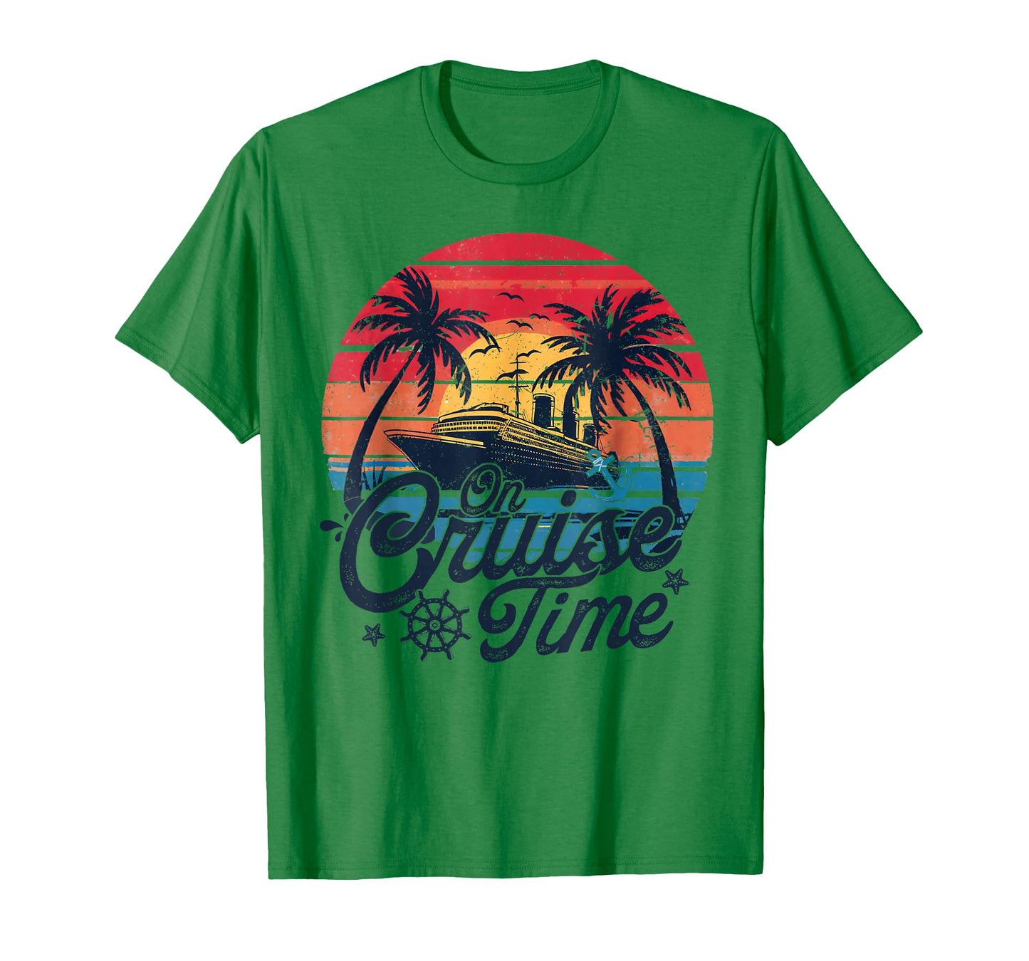 Retro Sunset Cruising On Cruise Time Hello Summer Vacation T-Shirt