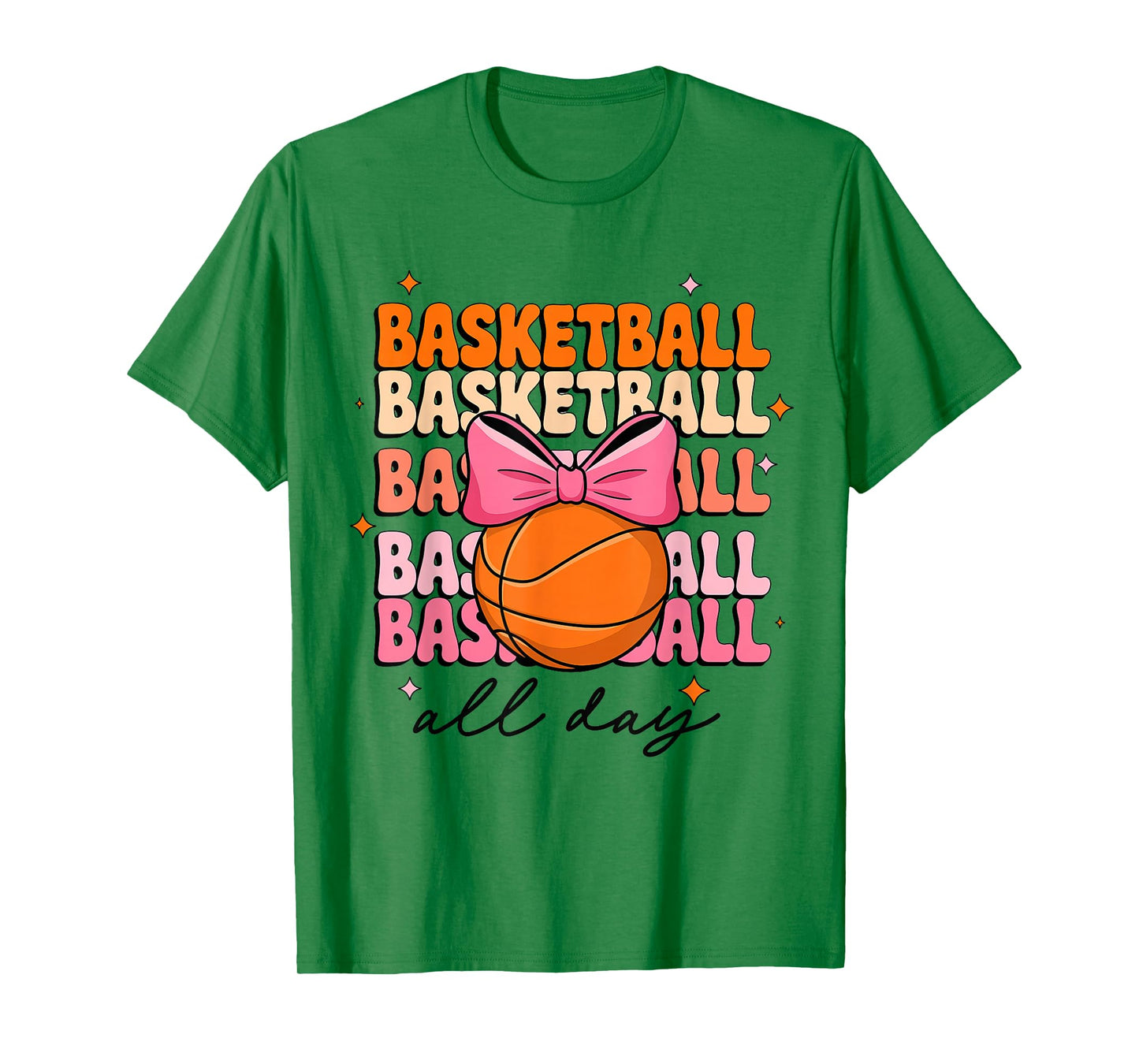 Groovy Basketball Girl Women Coquette Bow Basketball All Day T-Shirt