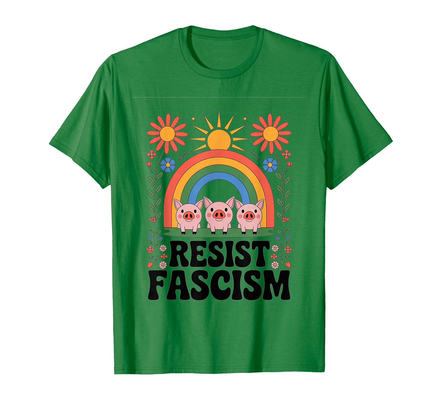Pigs Resist Fascism Retro Groovy Rainbow No Kings Hippie T-Shirt