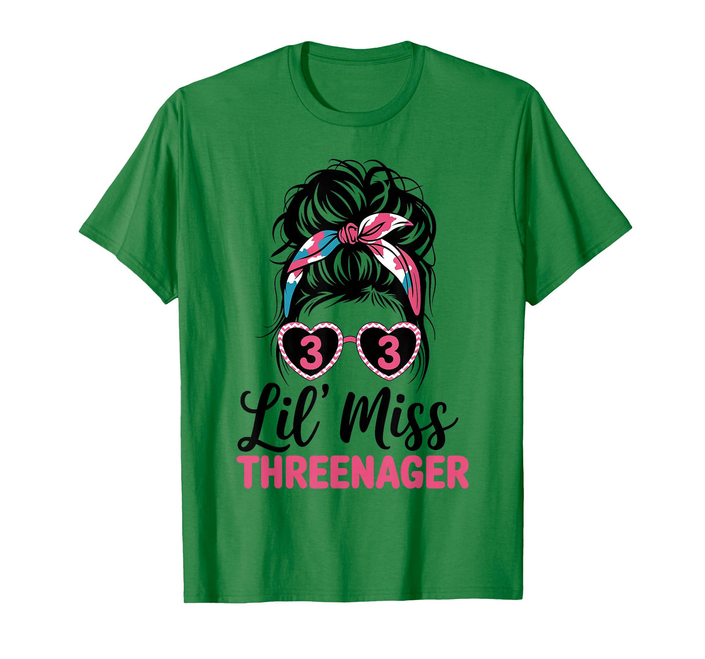 Kids Little Miss Threenager 3rd Birthday 3 Messy Bun Girls T-Shirt