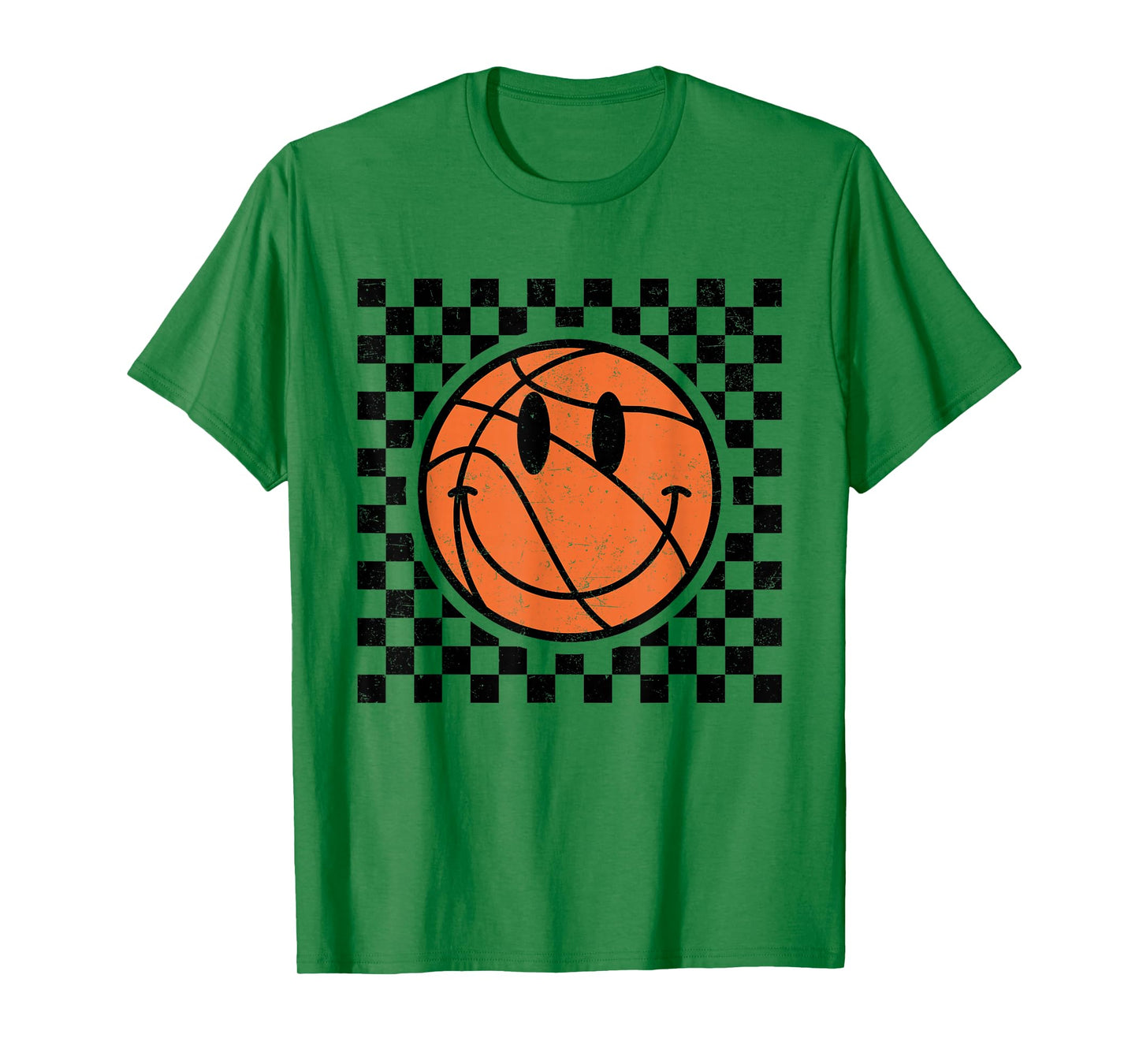 Game Day Basketball Smile Face Checkered Retro Vintage Style T-Shirt