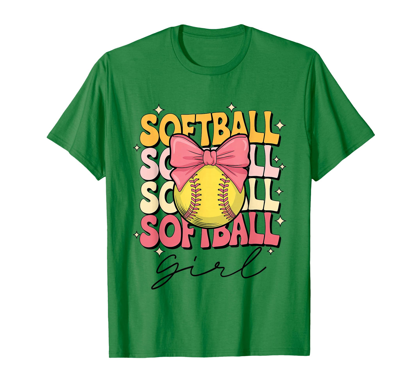 Groovy Softball Girl Girls Coquette Bow Softball T-Shirt