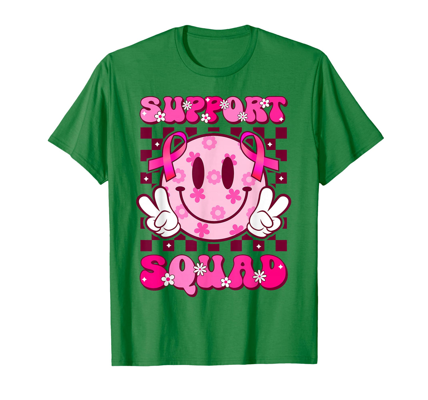 Groovy Smile Face Pink Ribbon Support Squad Breast Cancer T-Shirt