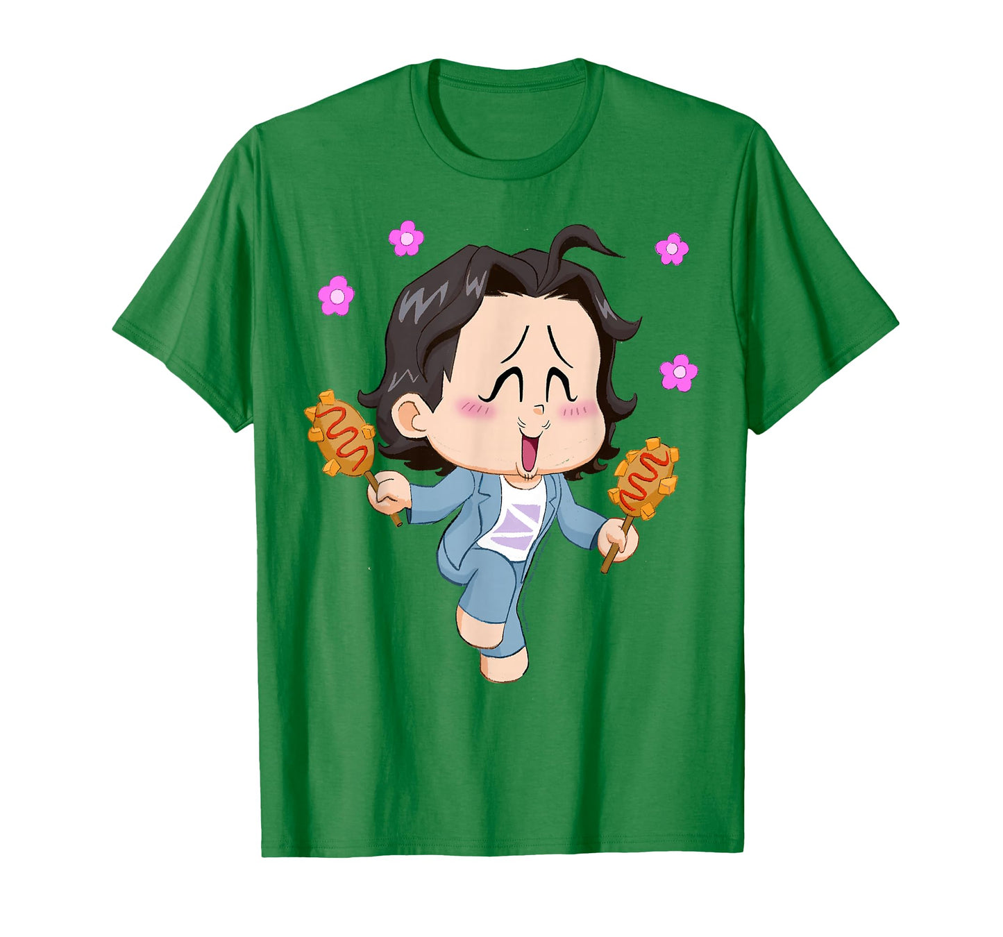 Kpop Demon Hunters Halloween Chibi Bobby Enjoying Corn Dogs T-Shirt