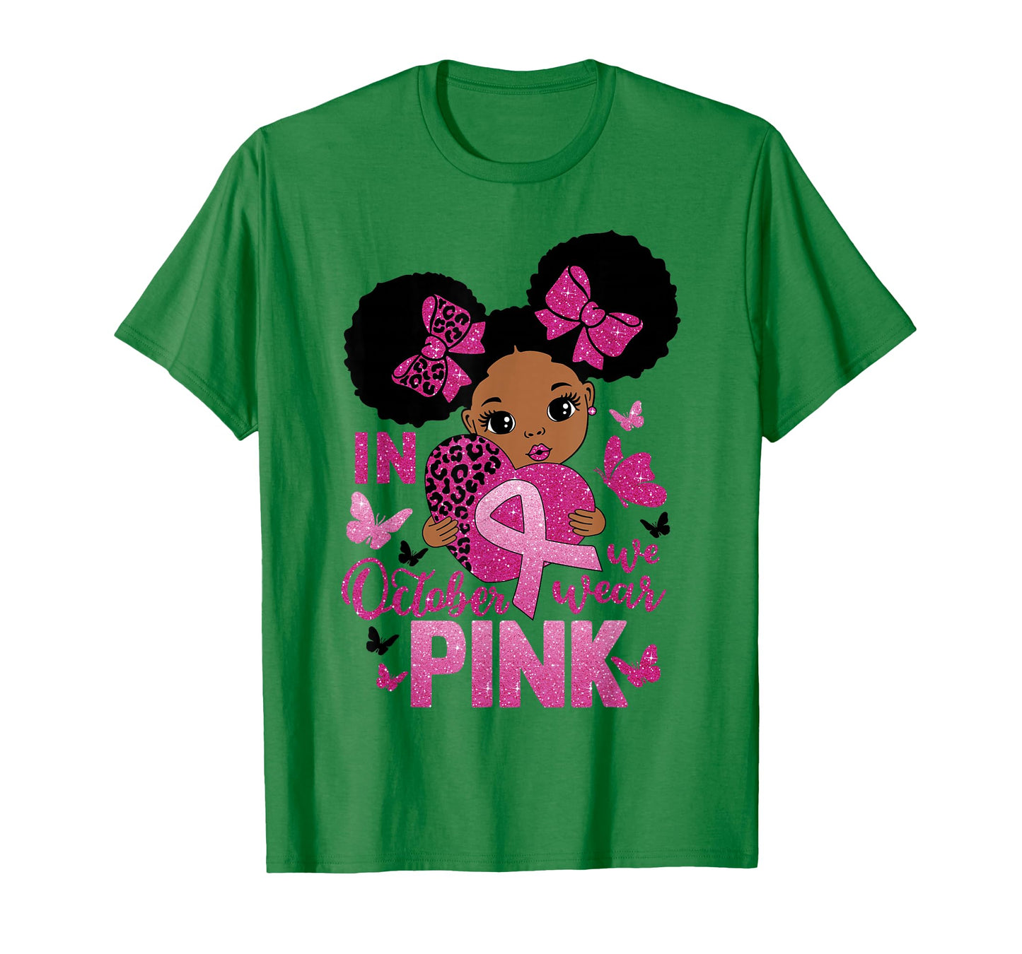 Messy Bun In October We Wear Pink Girls Toddlers T-Shirt