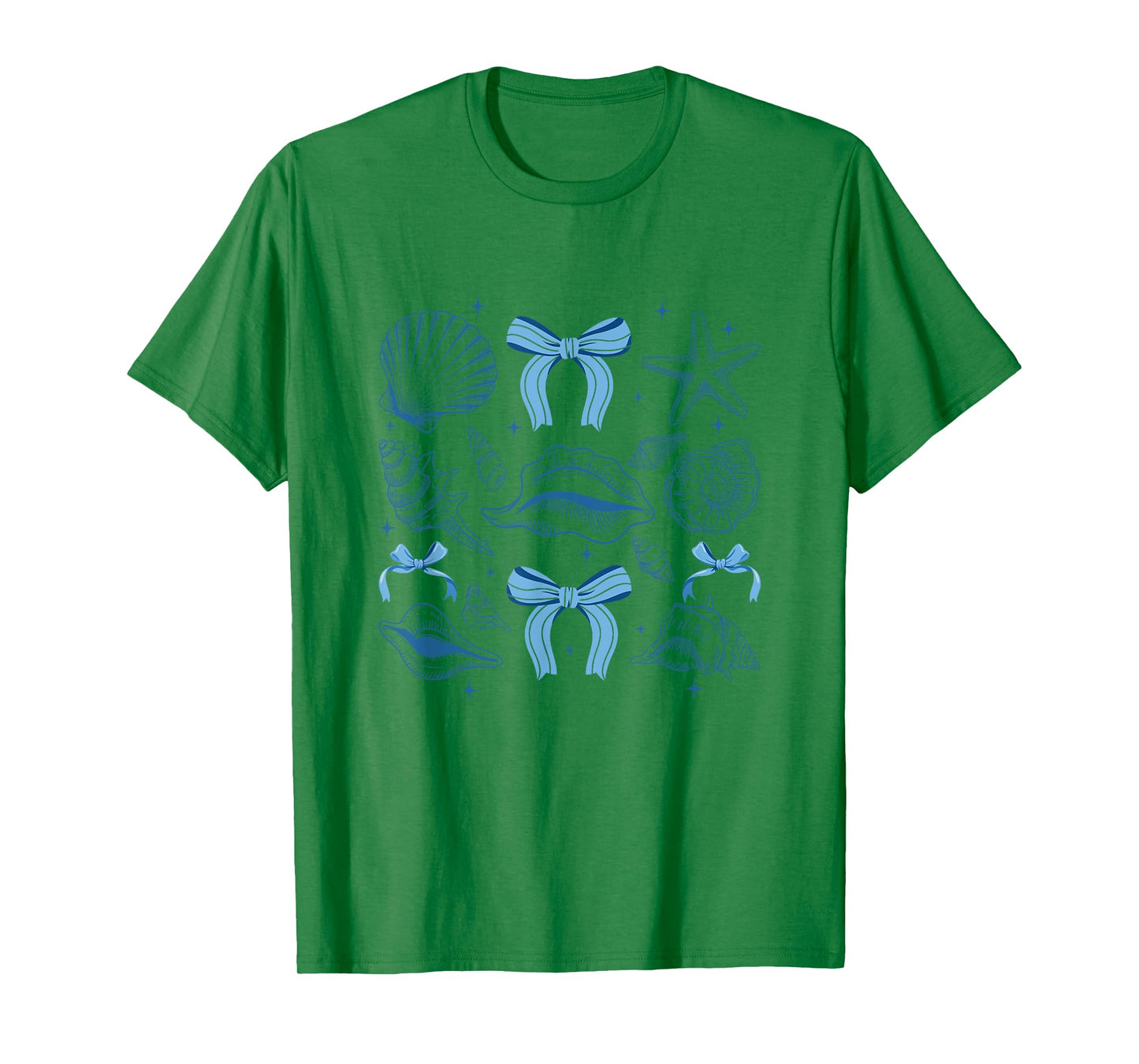 Blue Coquette Bow Seashell Retro Beach Summer Vibes Girls T-Shirt