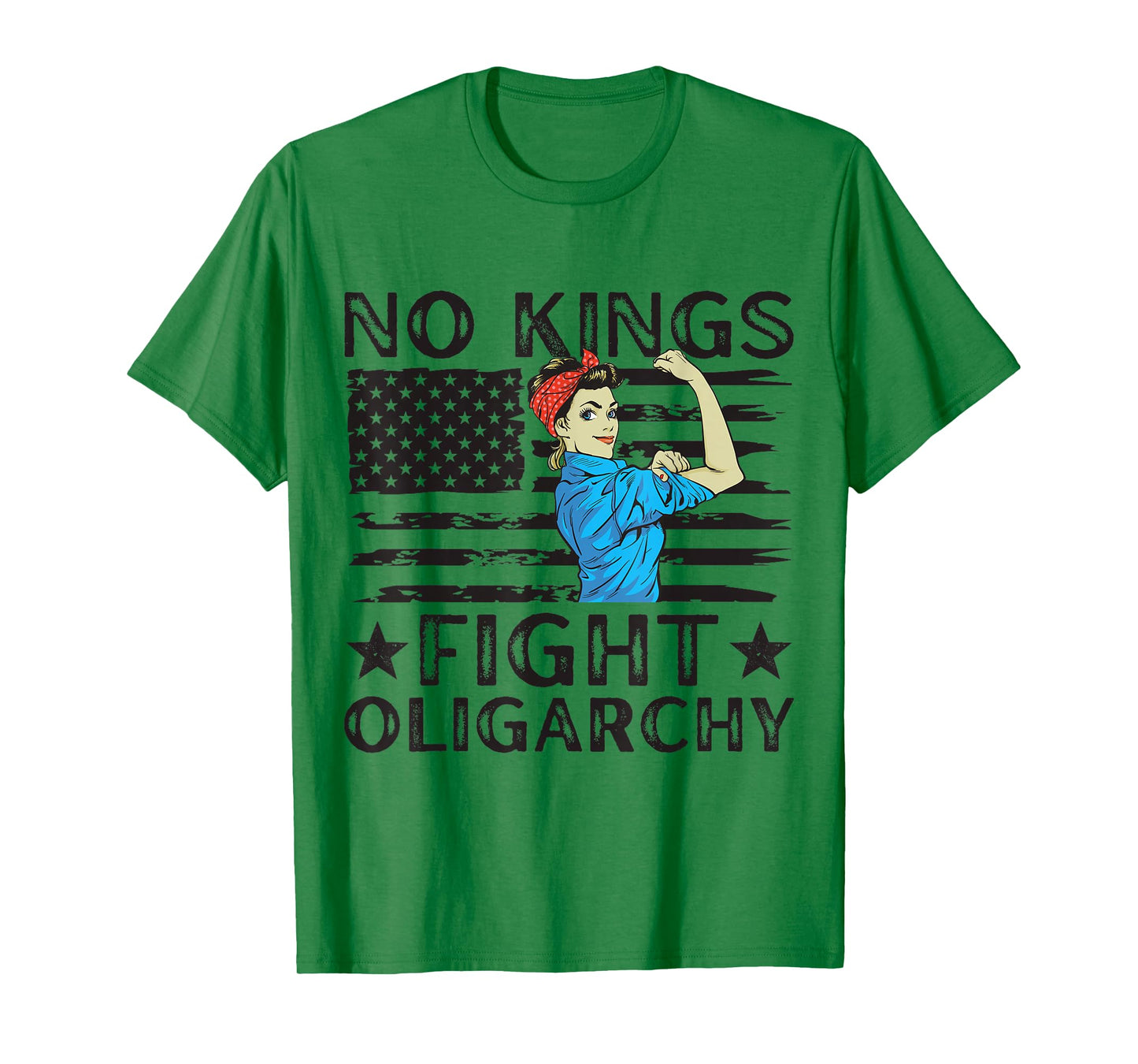 No Kings Fight Oligarchy Retro Woman Girl USA Flag T-Shirt