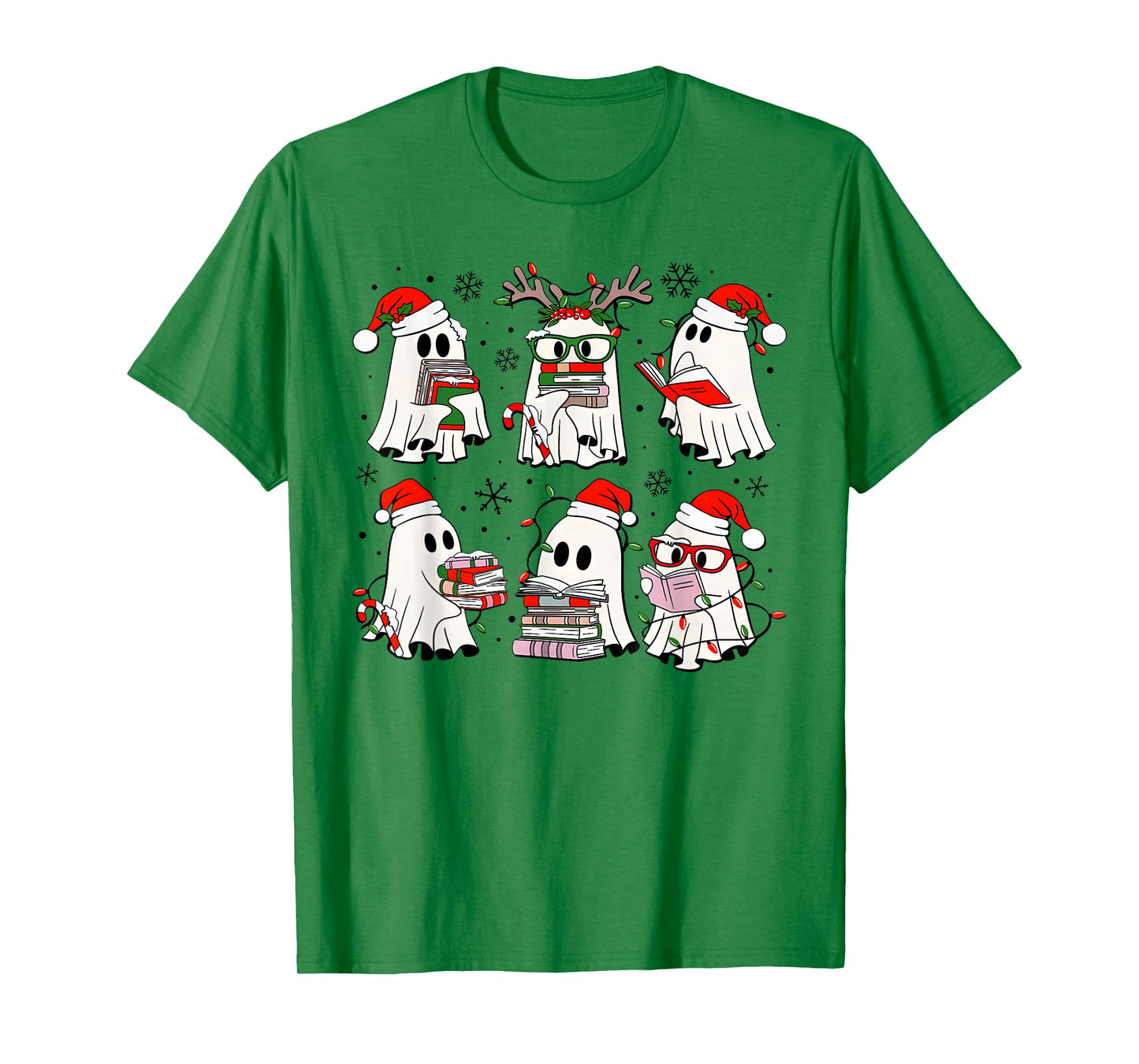 Funny Ghost Book Reading Christmas Books Lover Teacher Kids T-Shirt