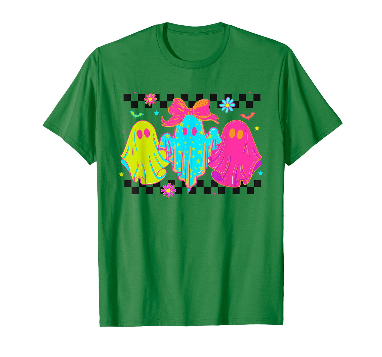 Checkered Neon Halloween Ghost T-Shirt