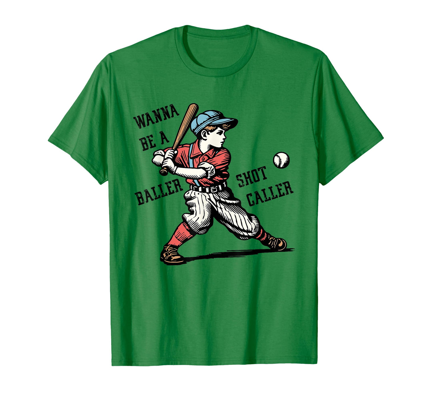 Wanna Be A Baller Shot Caller Retro Game Day Baseball Boy T-Shirt