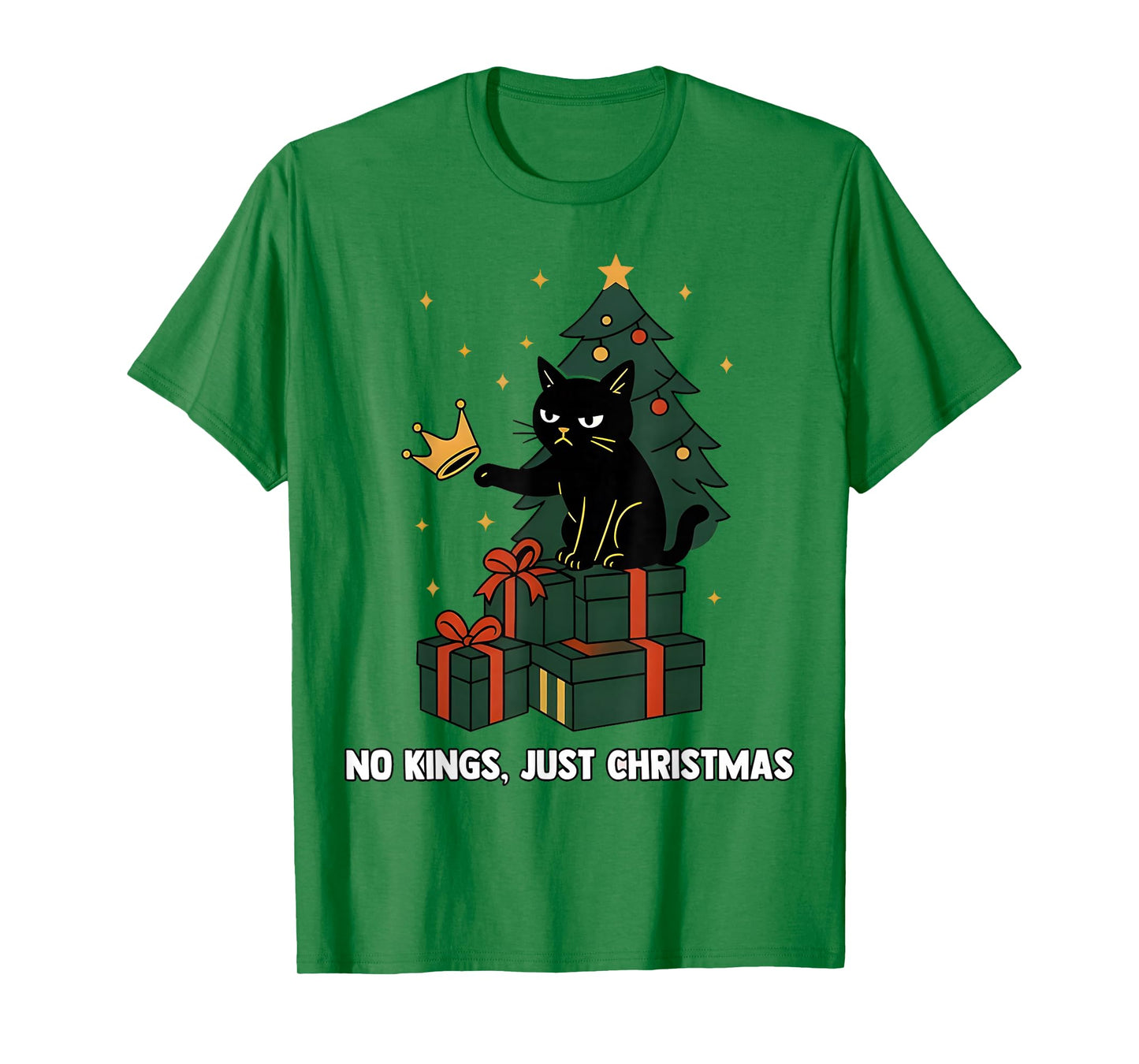 No Kings Just Christmas Funny Black Cat Retro Holiday T-Shirt