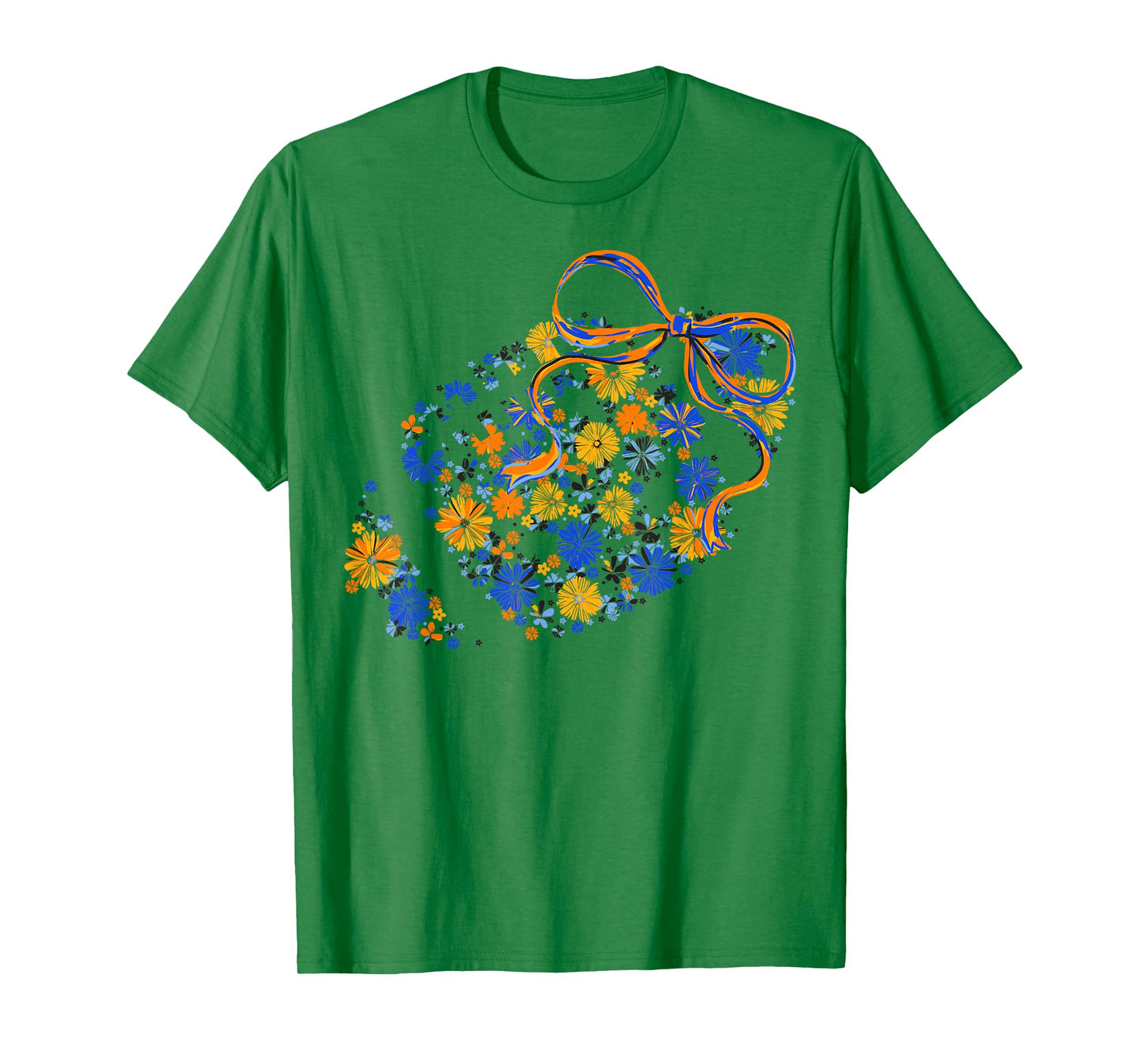 Floral Football Game Day Coquette Team Spirit Blue & Gold T-Shirt