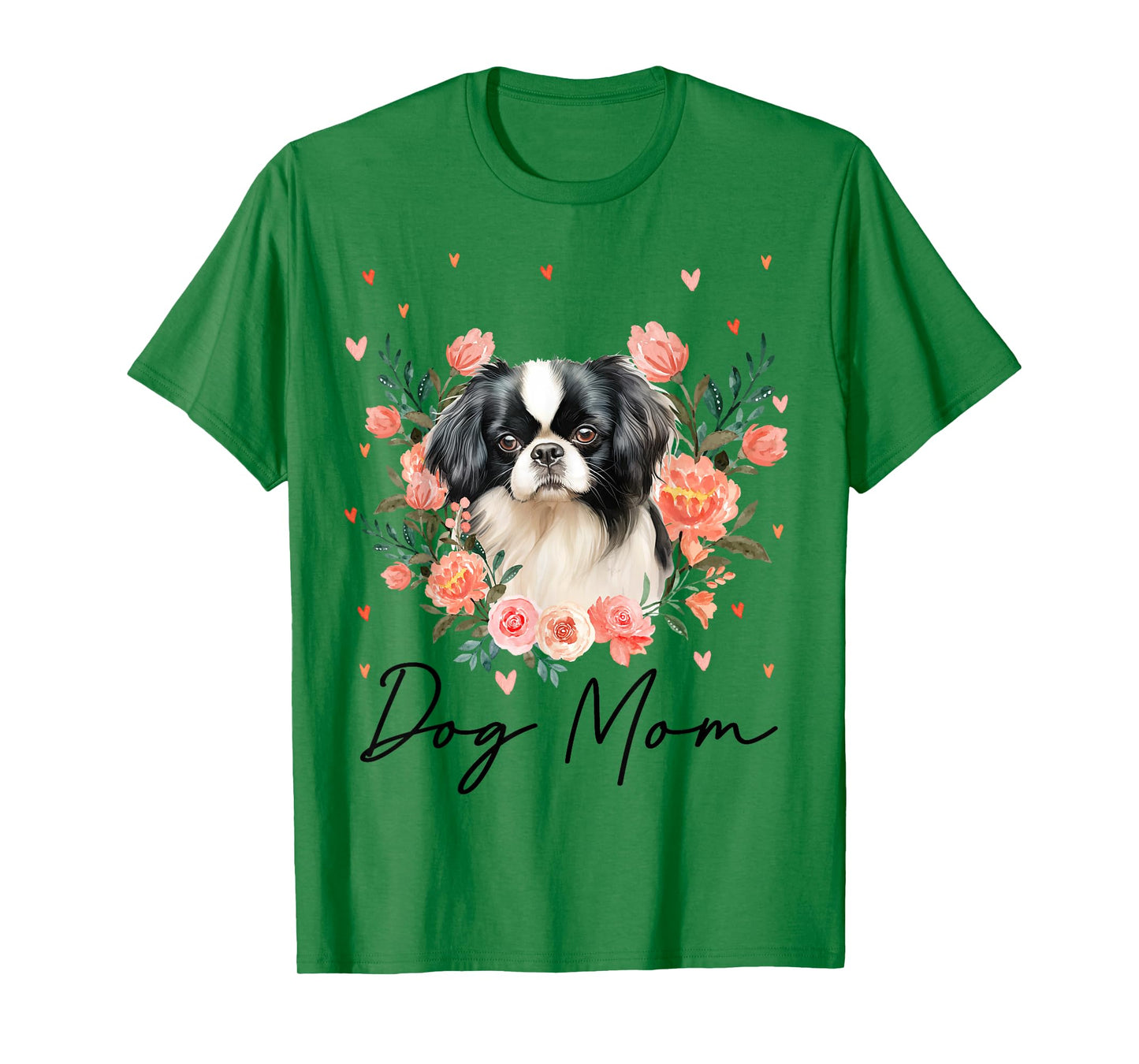 Womens Cute Japanese Chin Mom Flower Dog Lover T-Shirt