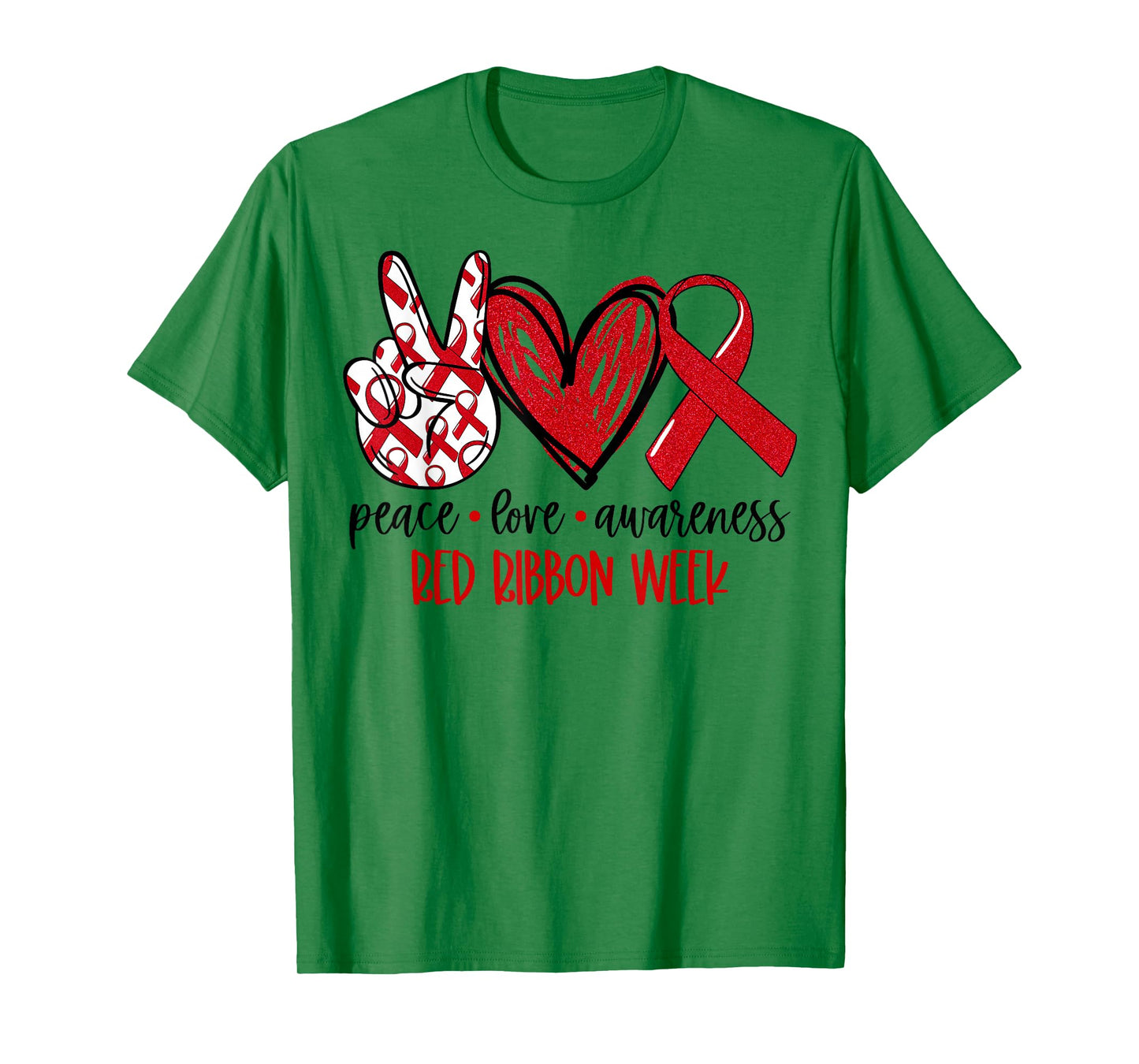 Peace Love Awareness Red Ribbon Week Drug Free Anti-Drug T-Shirt