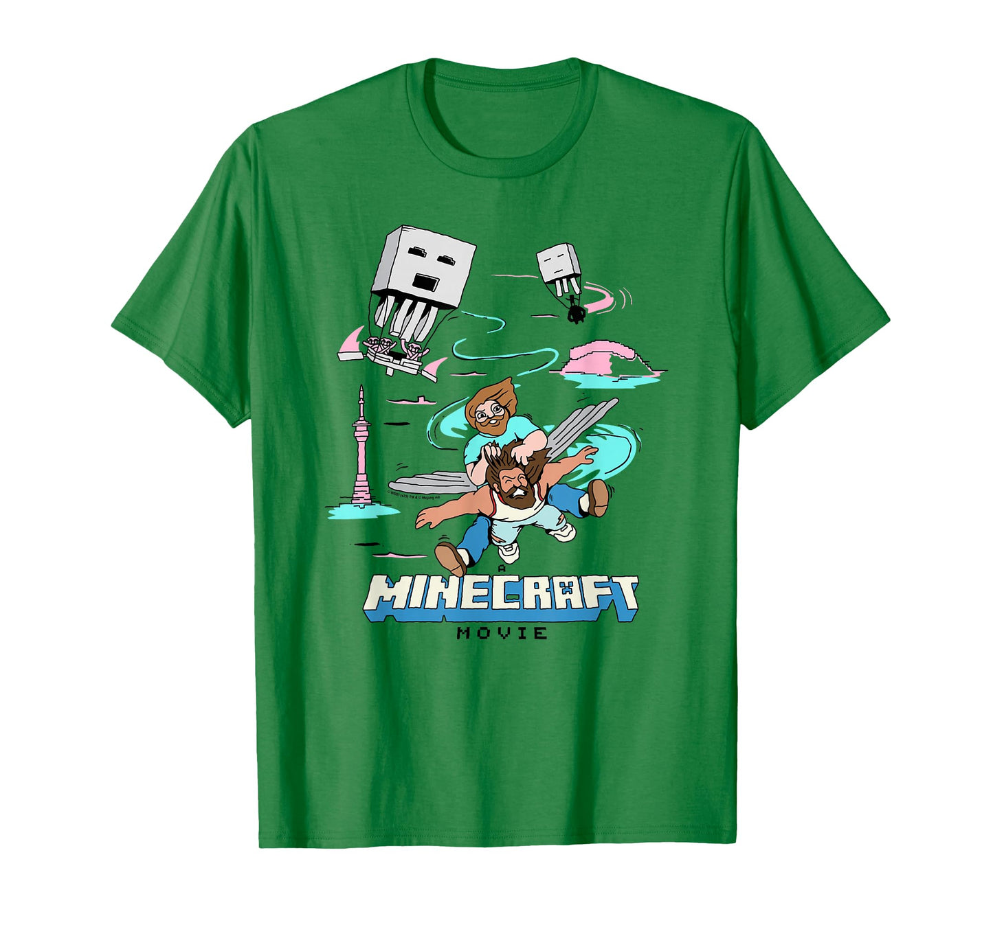 A Minecraft Movie Steve And Garret Escape Using Elytras T-Shirt