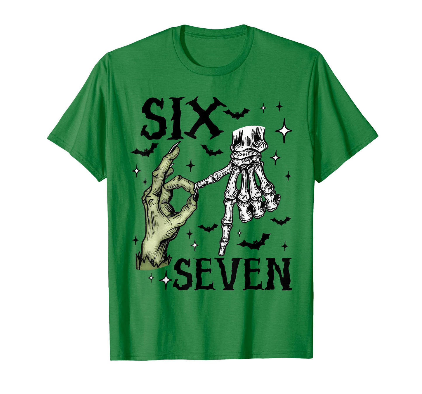 Six Seven 6 7 Meme Saying 6 7 Halloween Skeleton Hands Sign T-Shirt
